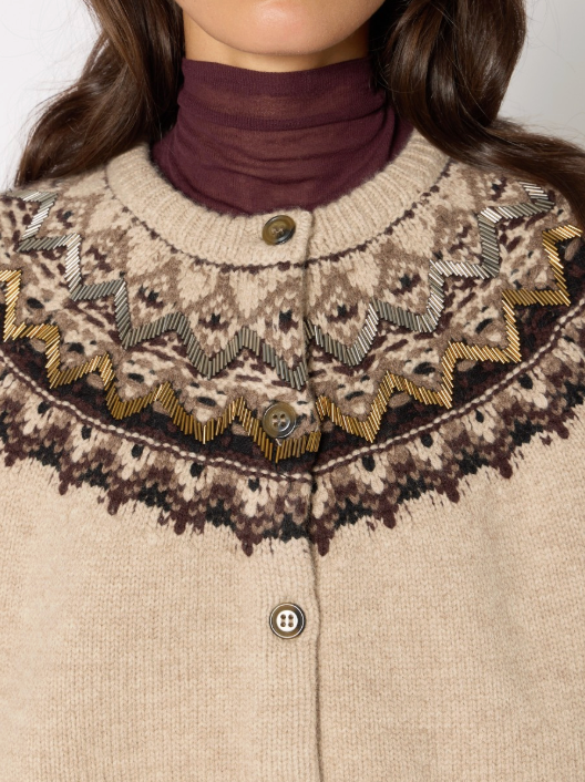 Berenice Mambowavy Cardigan with Jacquard and Pearl Embroidery