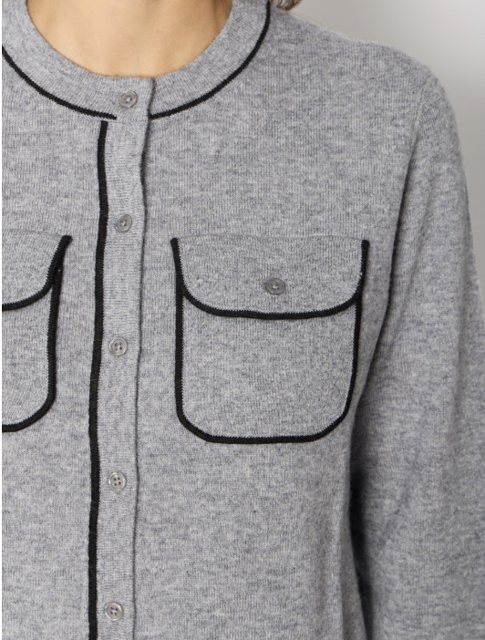 Berenice Margaret Cardigan with Pockets and Contrasting Details