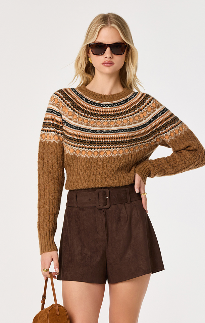 ASTR Daria Fair Isle Cable Knit Sweater