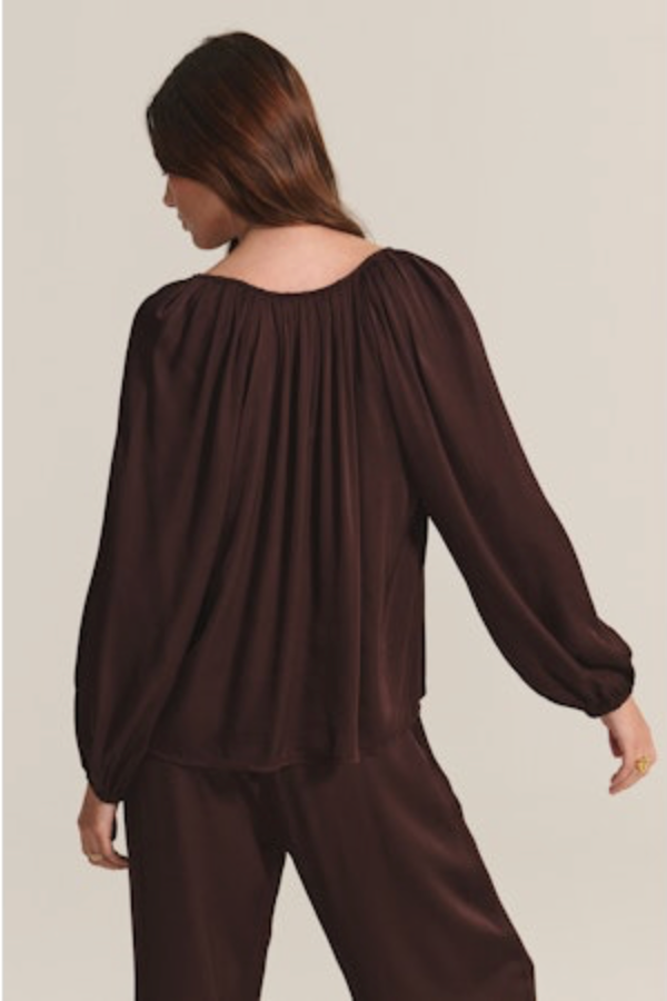 Velvet Lyla Silk Velvet Satin Mix Media V-Neck Blouse