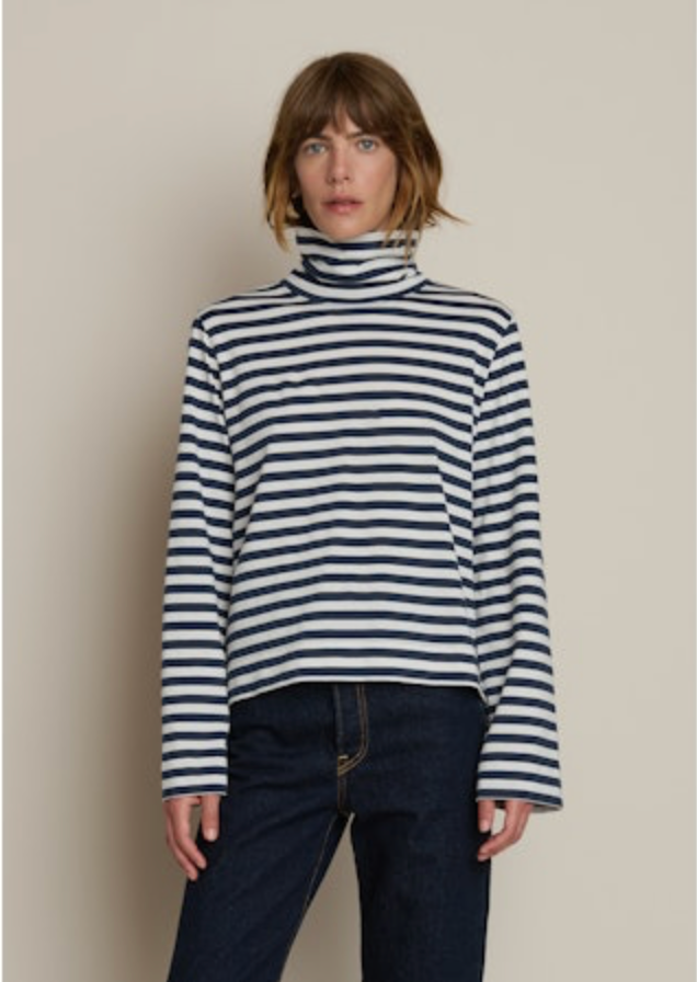 Nation Neo Mock Neck T-Shirt in Seascape Stripe