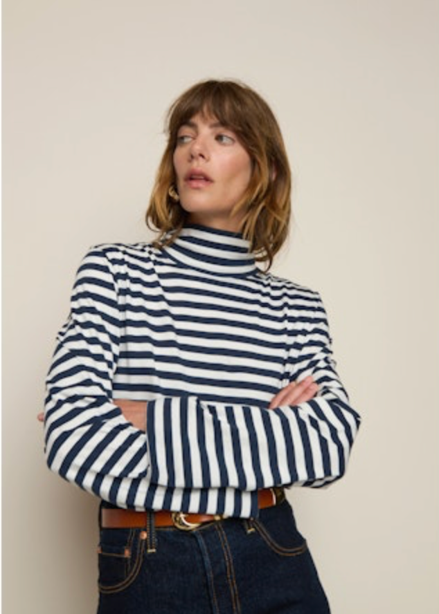 Nation Neo Mock Neck T-Shirt in Seascape Stripe