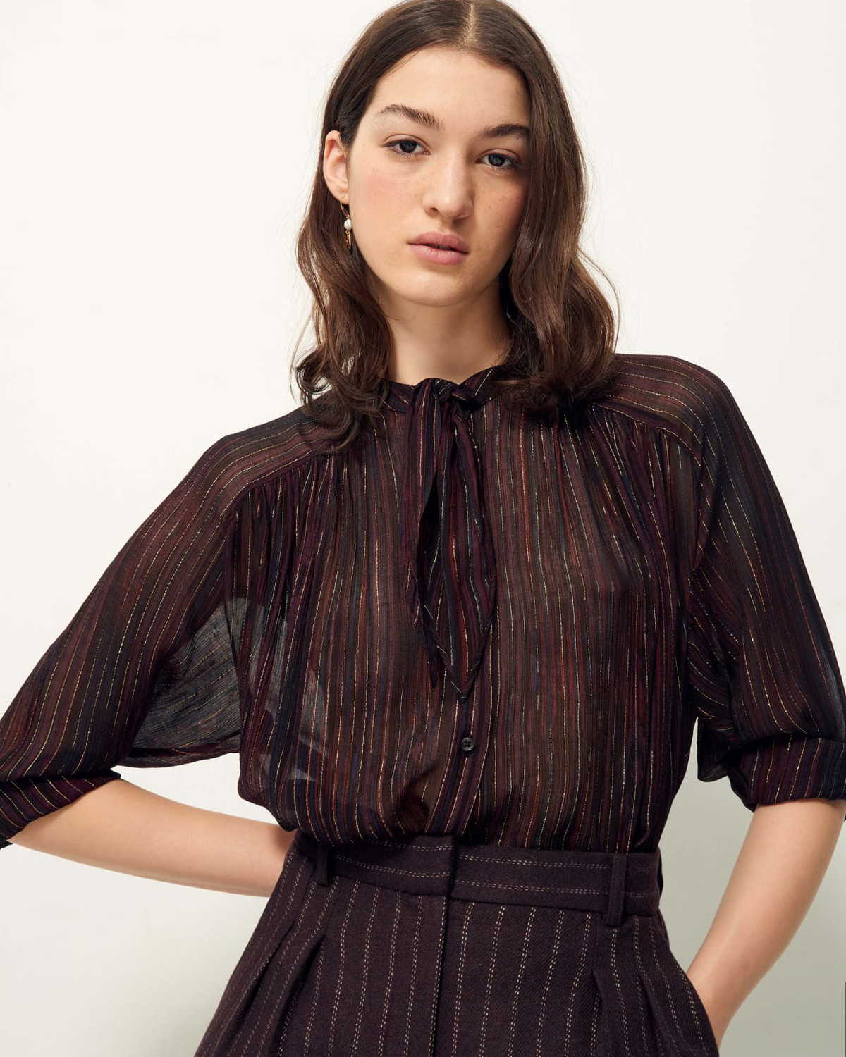 Sessun Joylux Blouse in Espresso Stripe