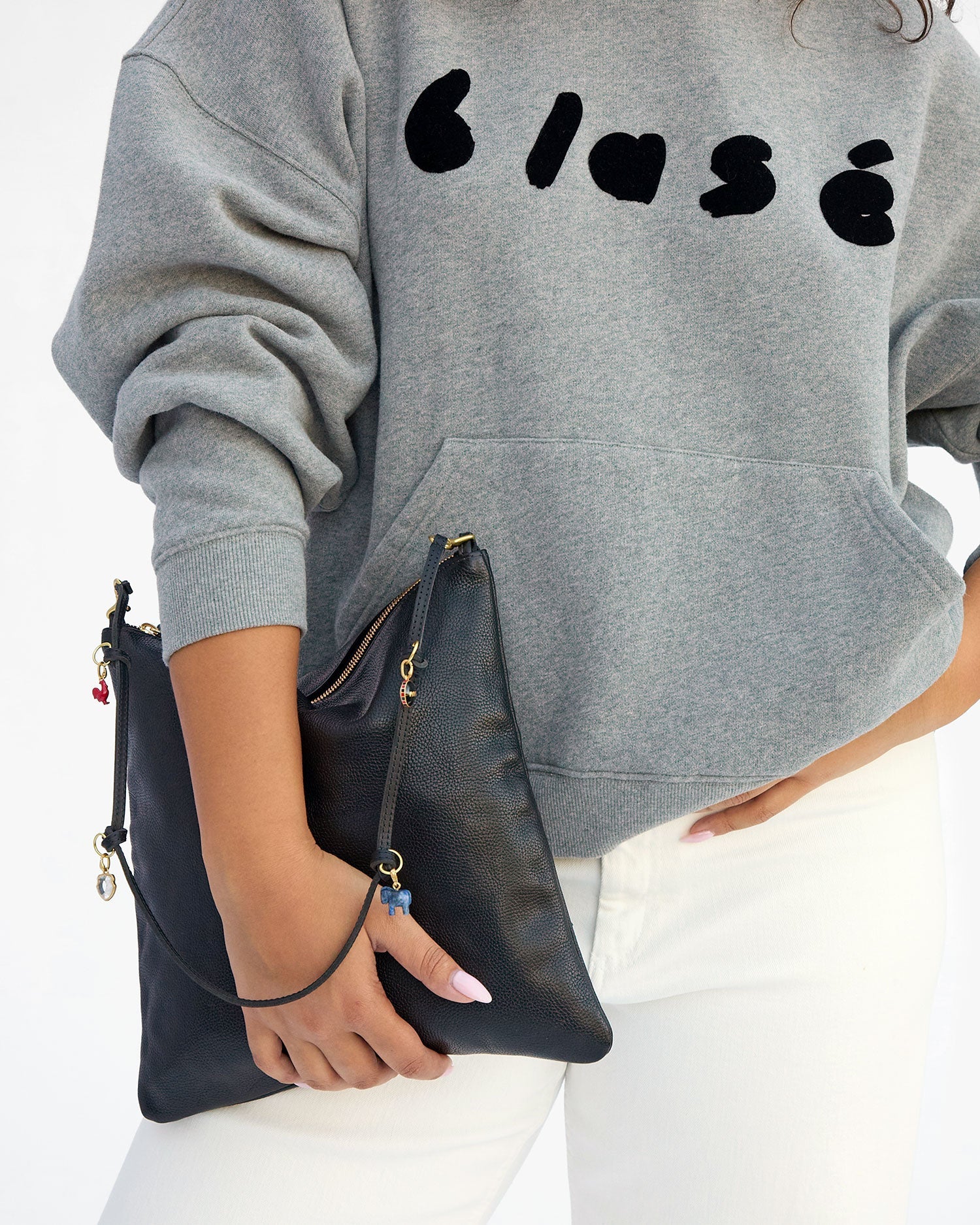 Clare V. Shoulder Strap Black Knotted Veg with Rings CVS1000723