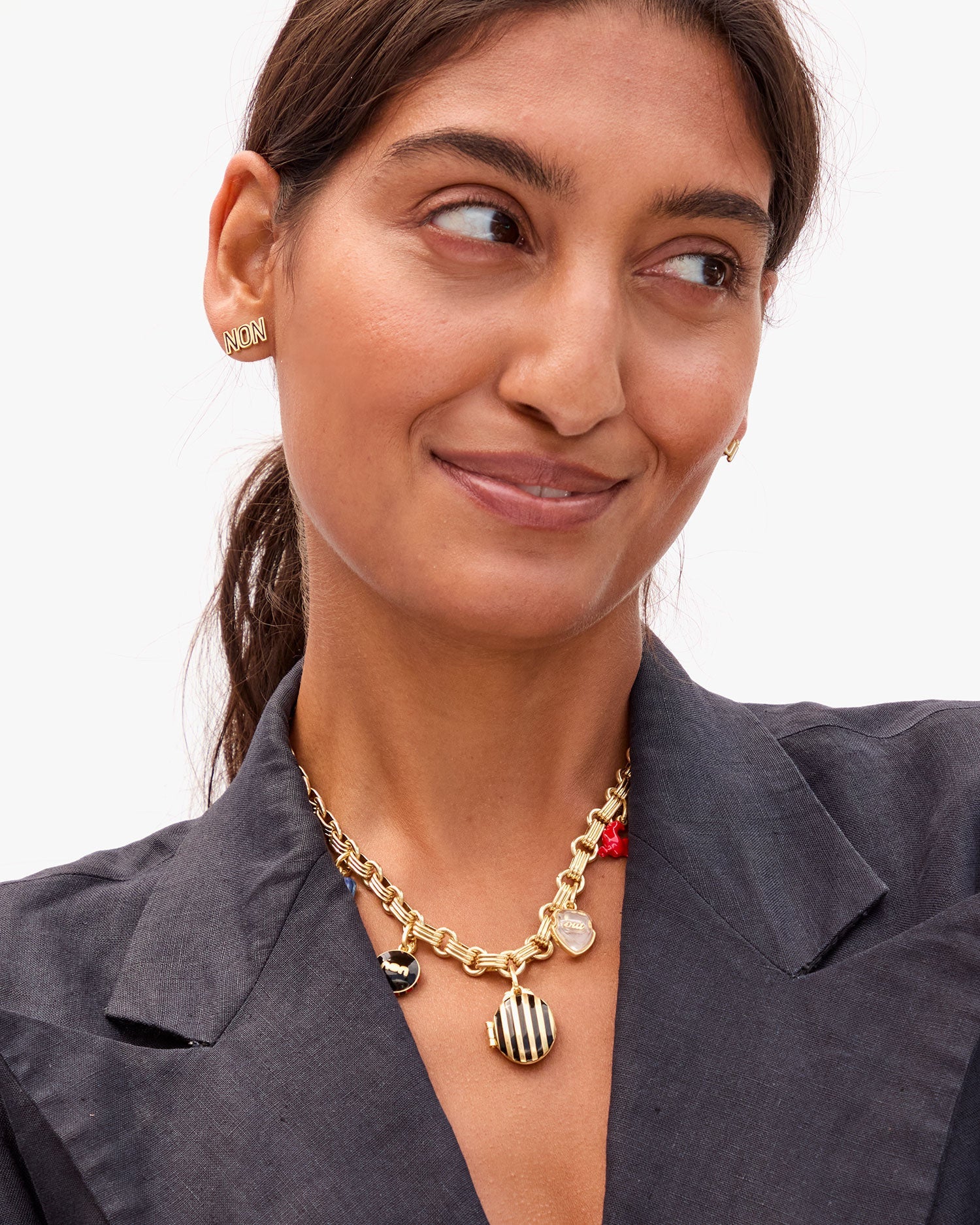 Clare V. Stripe Locket Vintage Gold/Black CVJ1000513