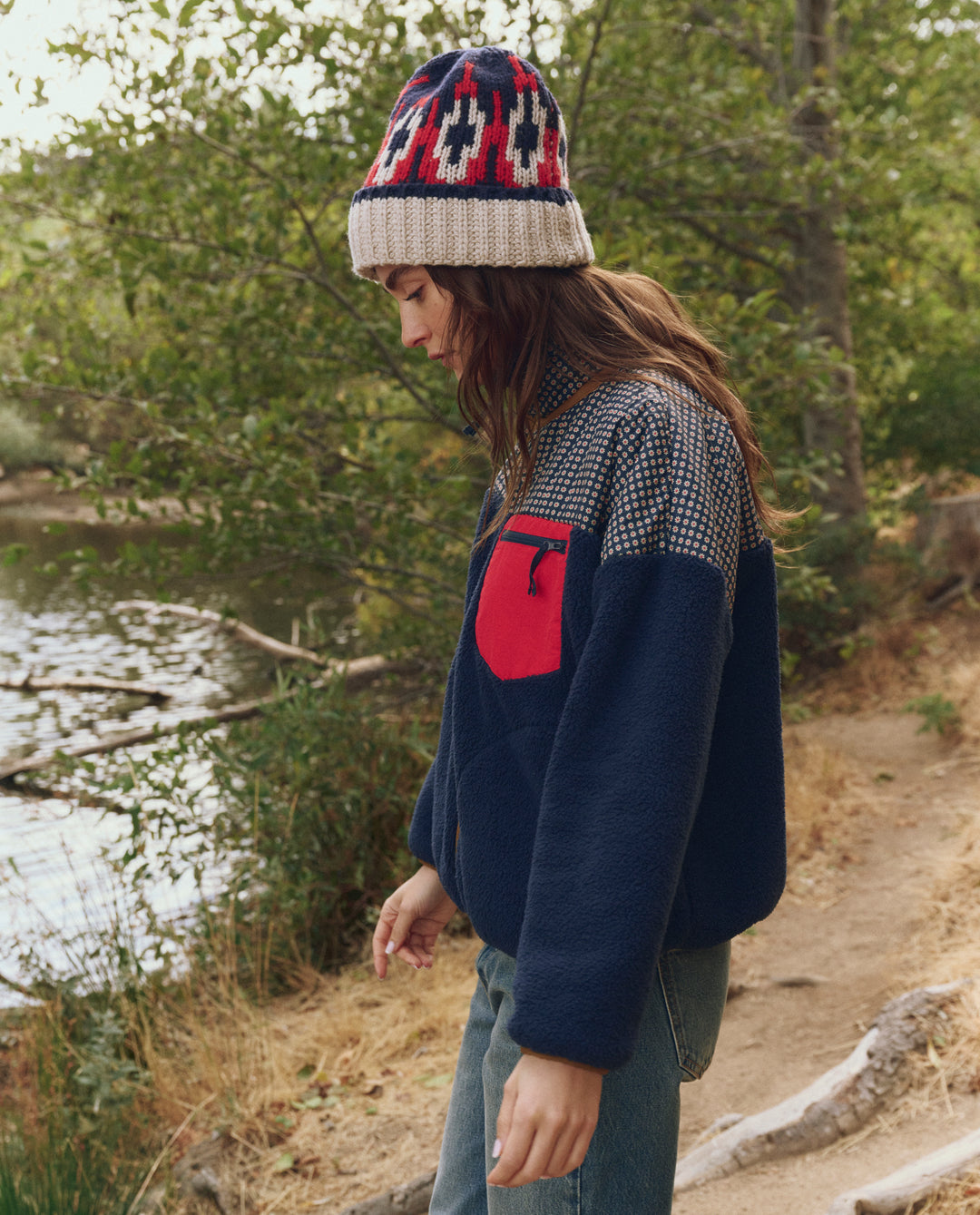 The Great The Print-Mix Plush Terrain Full-Zip in Mini Frosted Daisy & Navy