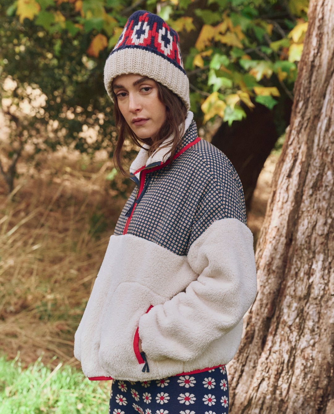 The Great The Print-Mix Plush Terrain Half-Zip in Mini Frosted Daisy & Cream