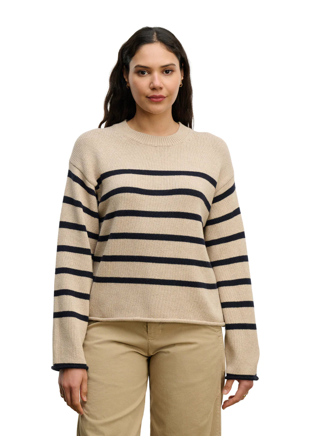 Velvet Lucia Striped Cotton/Cashmere Crewneck Sweater