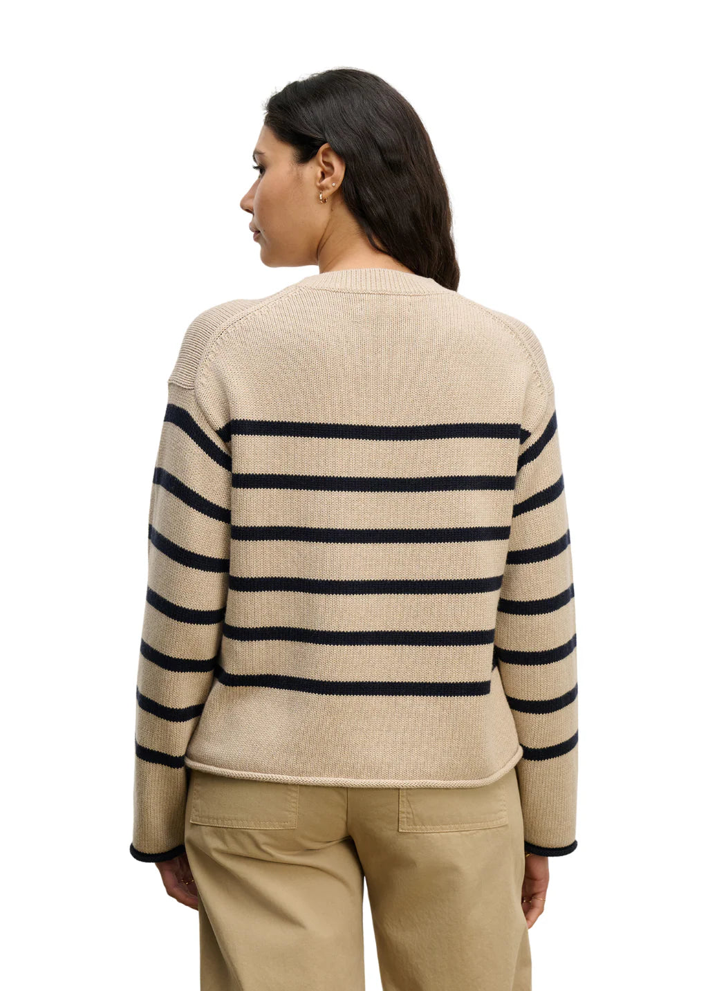 Velvet Lucia Striped Cotton/Cashmere Crewneck Sweater