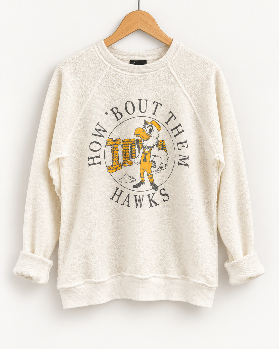 Retro Brand Varsity "How Bout Them Hawks "Inside Out Full Length Washed Sweatshirt
