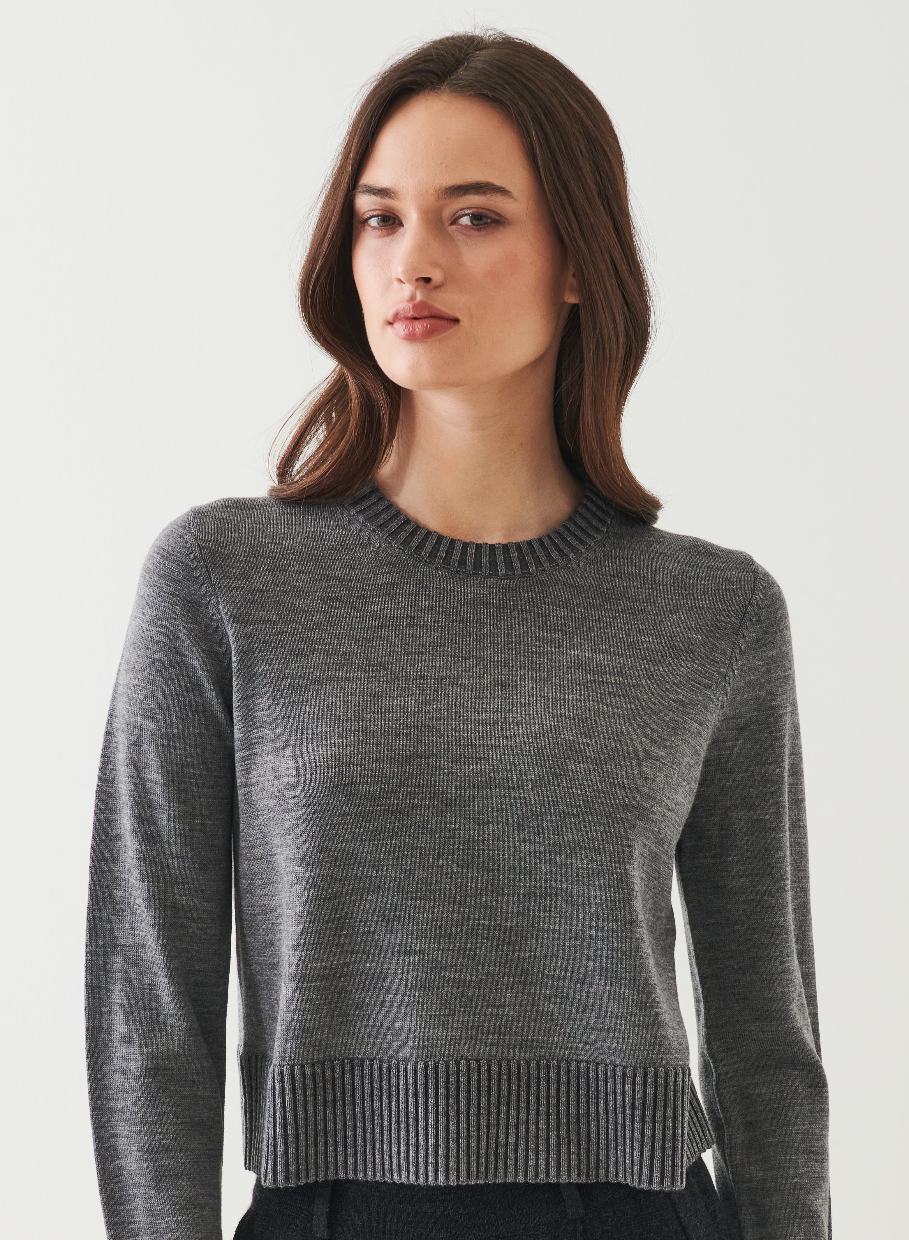 Patrick Assaraf Plaited XFine Merino Crop Crew W112C04A