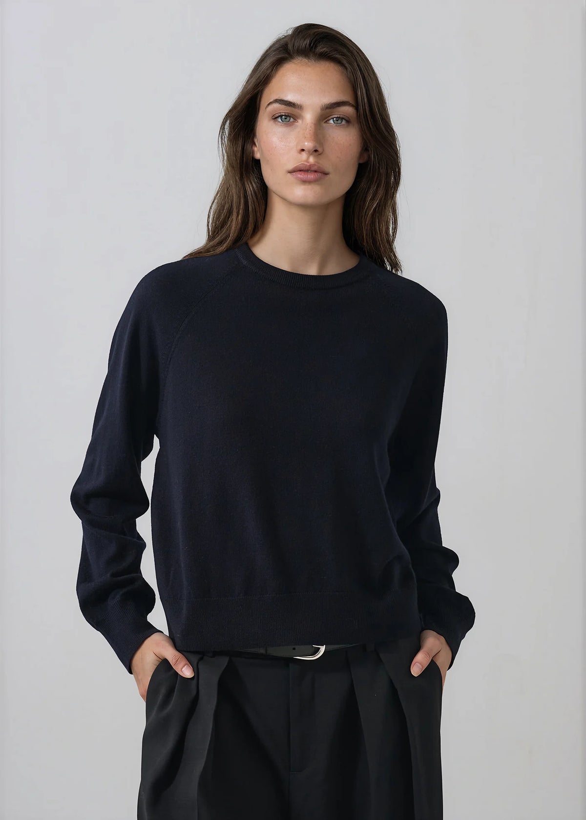 Patrick Assaraf Extra-Fine Merino Relaxed Raglan Crewneck - Dark Navy W112C21C