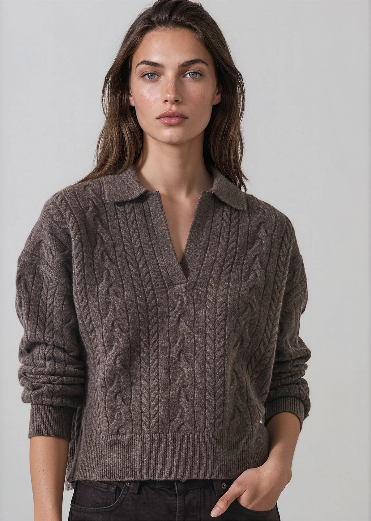 Patrick Assaraf Superfine Wool Relaxed Cable Polo W119P20