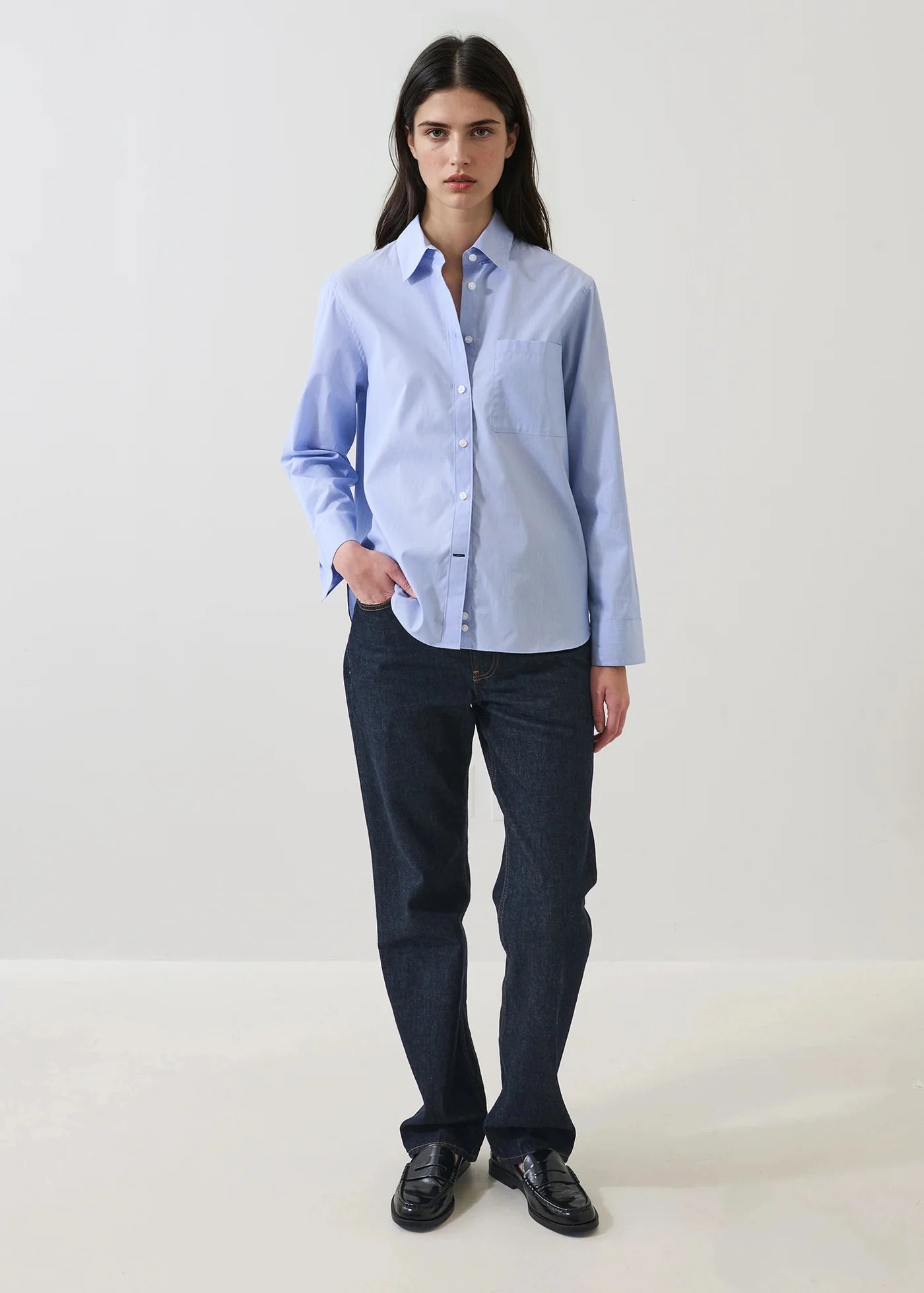 Patrick Assaraf Cotton Stripe Boyfriend Pocket Shirt W4204D09B