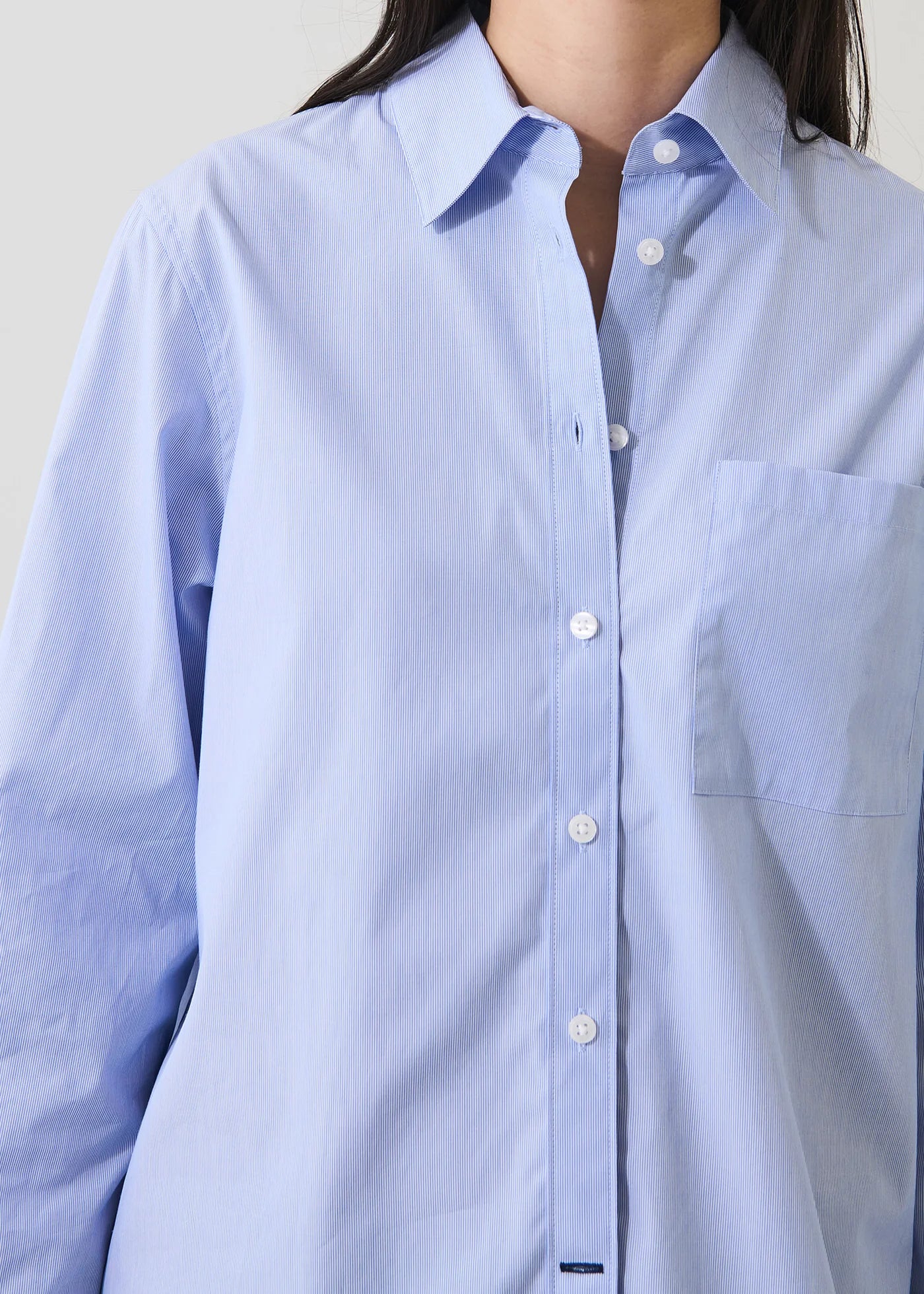 Patrick Assaraf Cotton Stripe Boyfriend Pocket Shirt W4204D09B