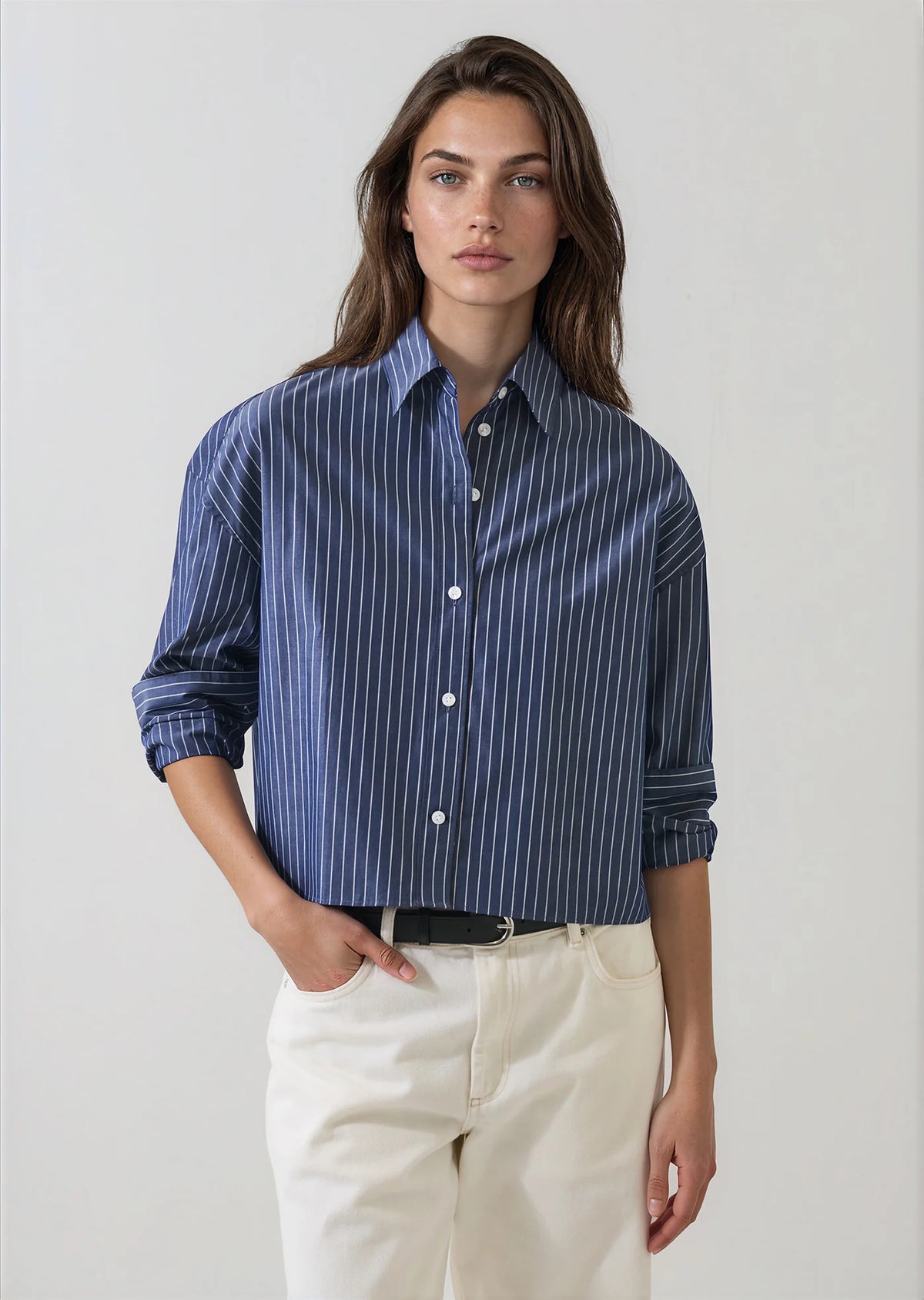 Patrick Assaraf Long Sleeve Cotton Boxy Shirt W4209D14
