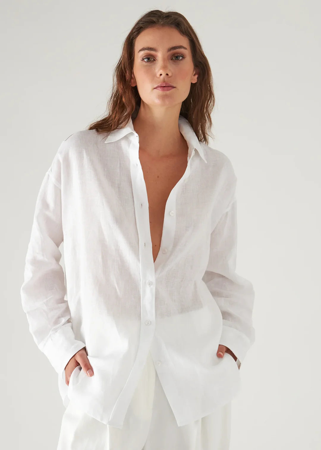 Patrick Assaraf Linen Boyfriend Shirt W4302D05X