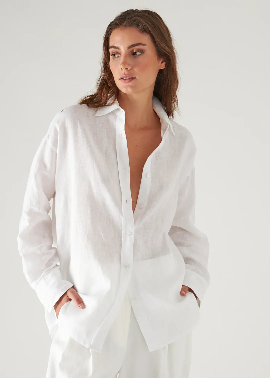 Patrick Assaraf Linen Boyfriend Shirt W4302D05X