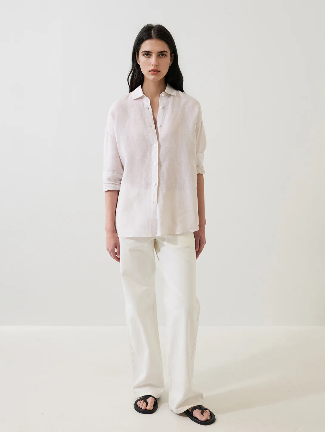 Patrick Assaraf Linen Stripe Boyfriend Shirt W4309D05B