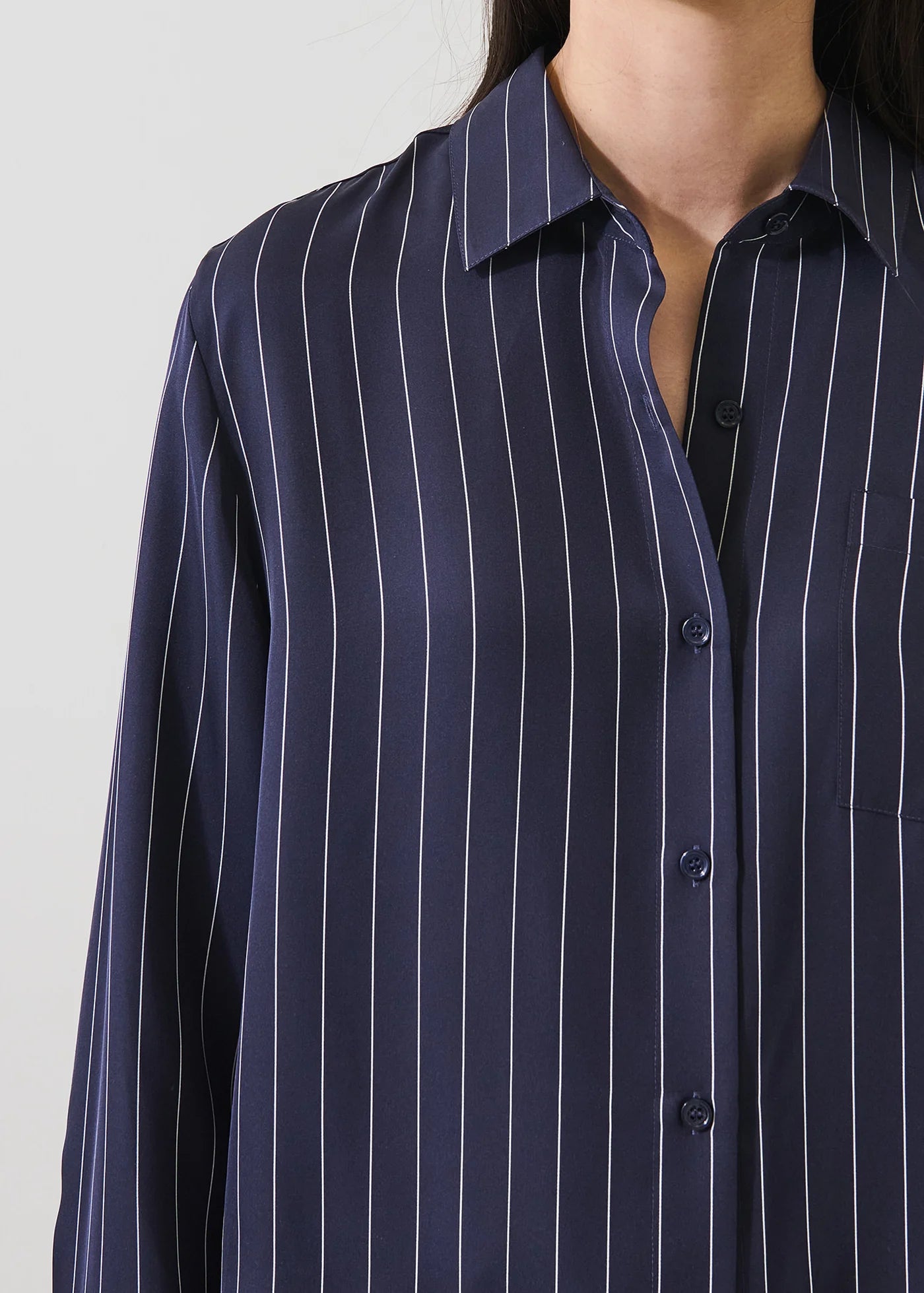Patrick Assaraf Pinstripe Silk Boyfriend Pocket Shirt W47D25B