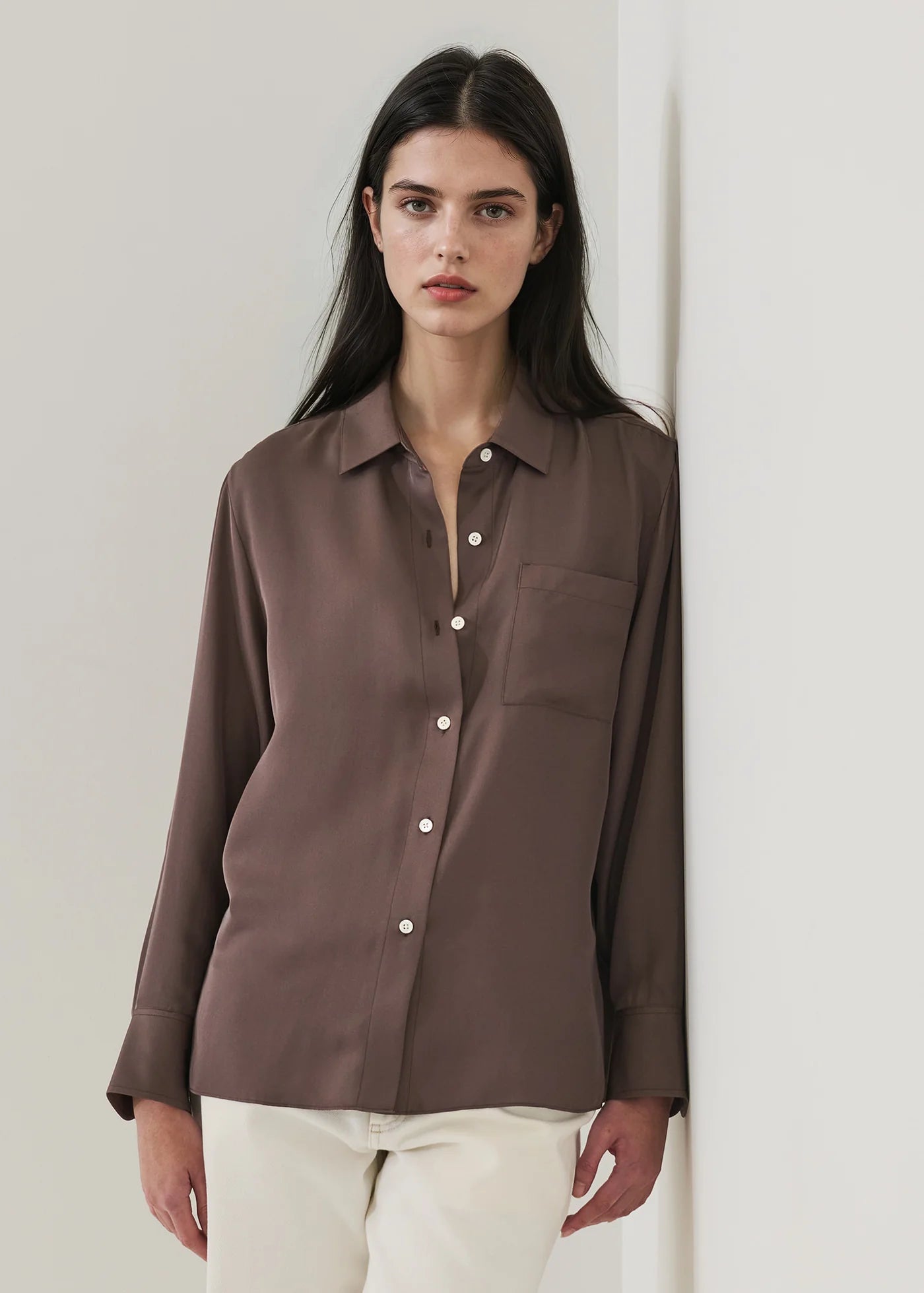 Patrick Assaraf Silk Boyfriend Pocket Shirt W47D25B