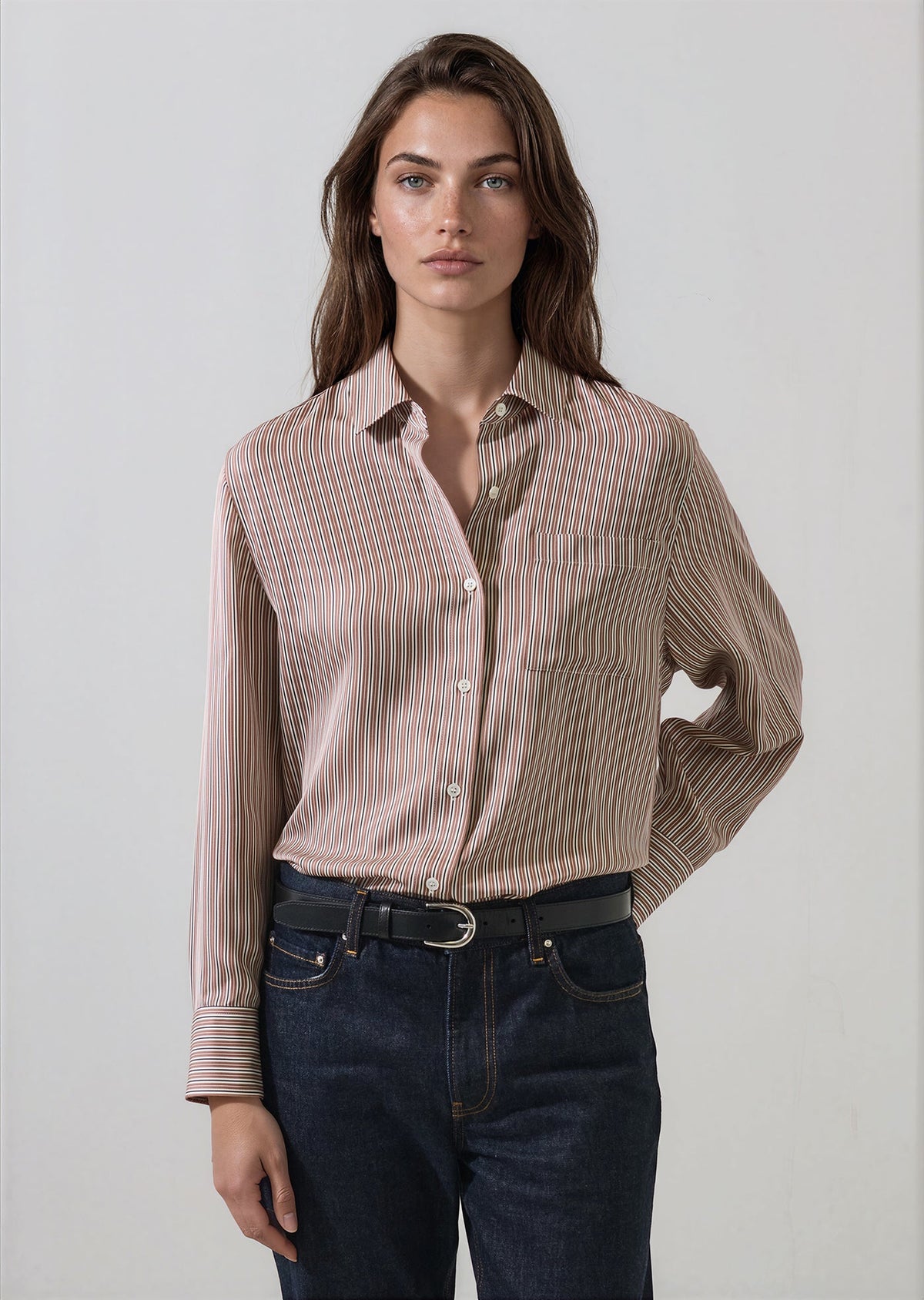 Patrick Assaraf Silk Boyfriend Pocket Shirt W47D25
