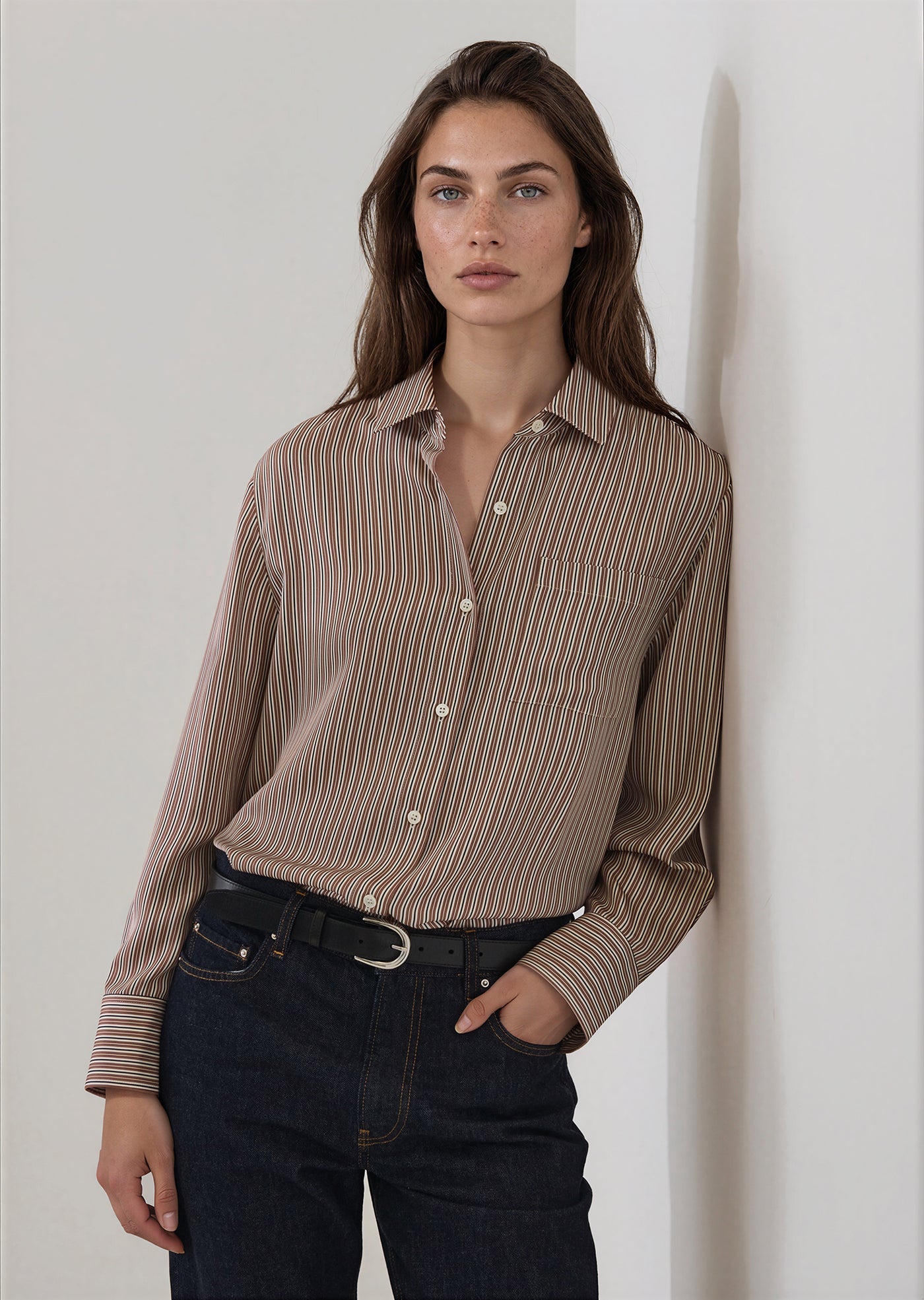 Patrick Assaraf Silk Boyfriend Pocket Shirt W47D25