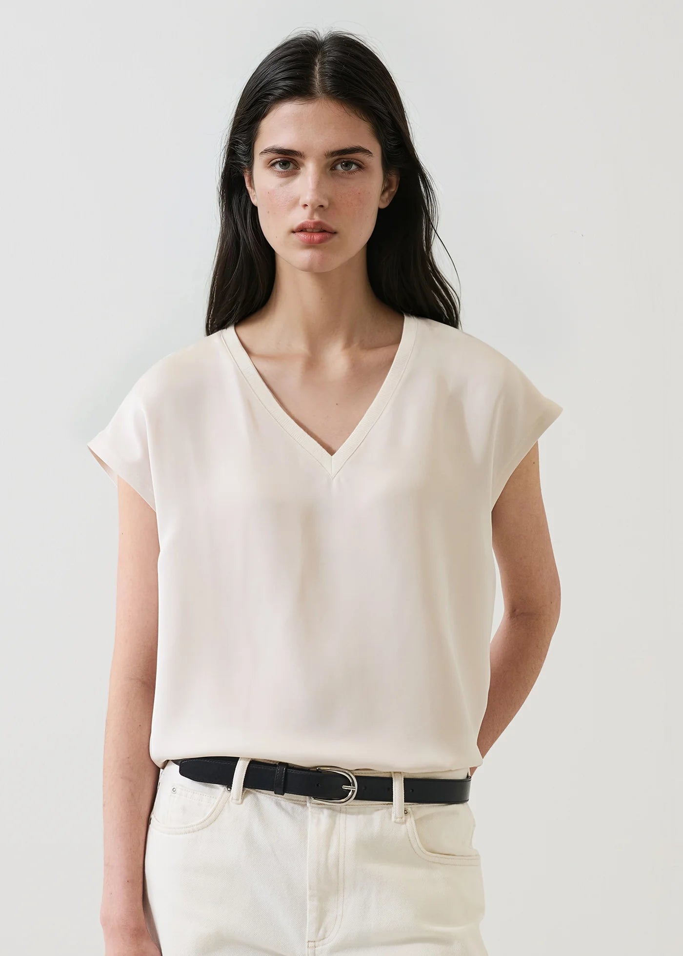 Patrick Assaraf Silk V Neck Dolman Sleeve Tee W47V09B