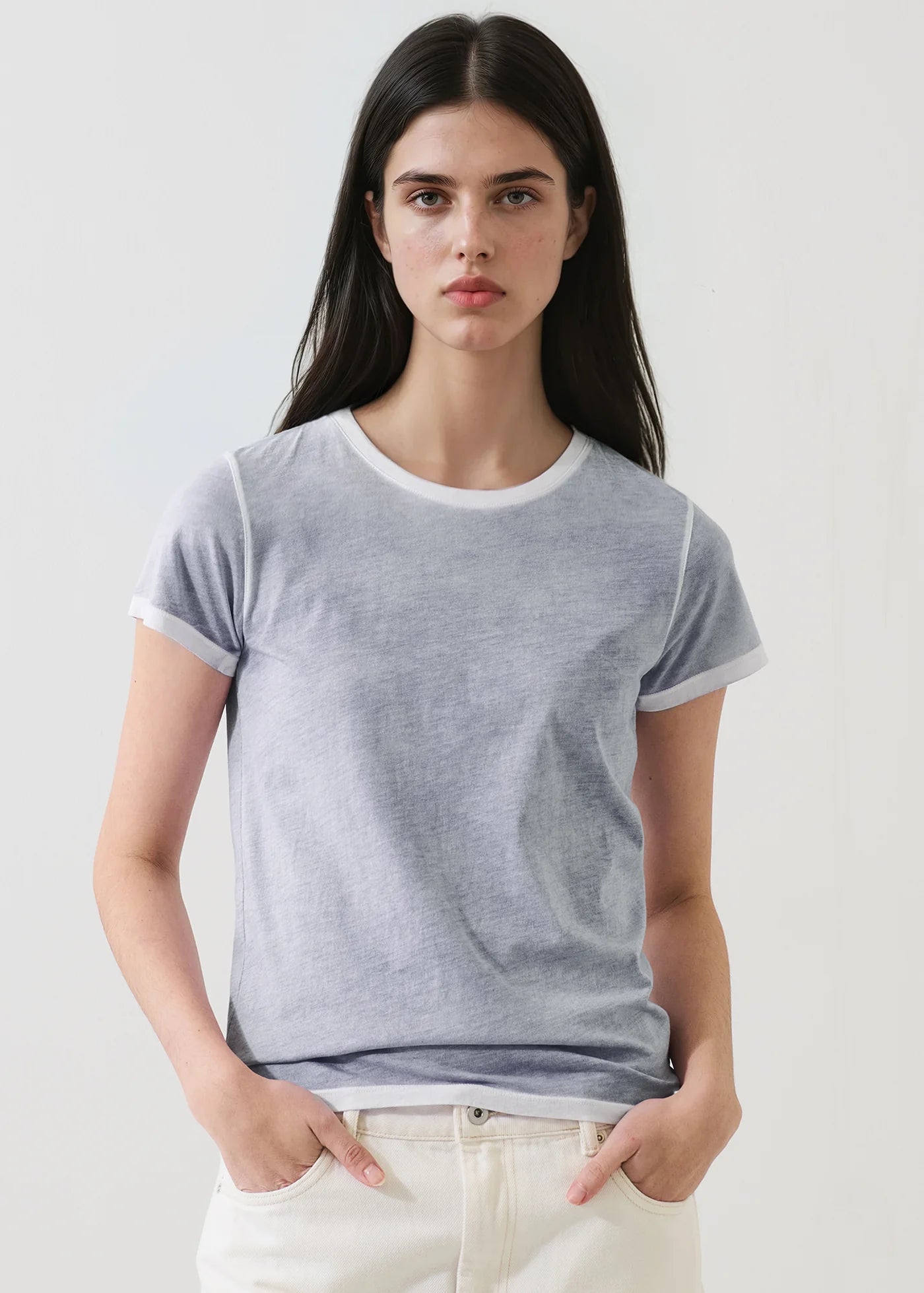 Patrick Assaraf Reverse Spray Lightweight Pima Cotton Classic T-Shirt W92C19B