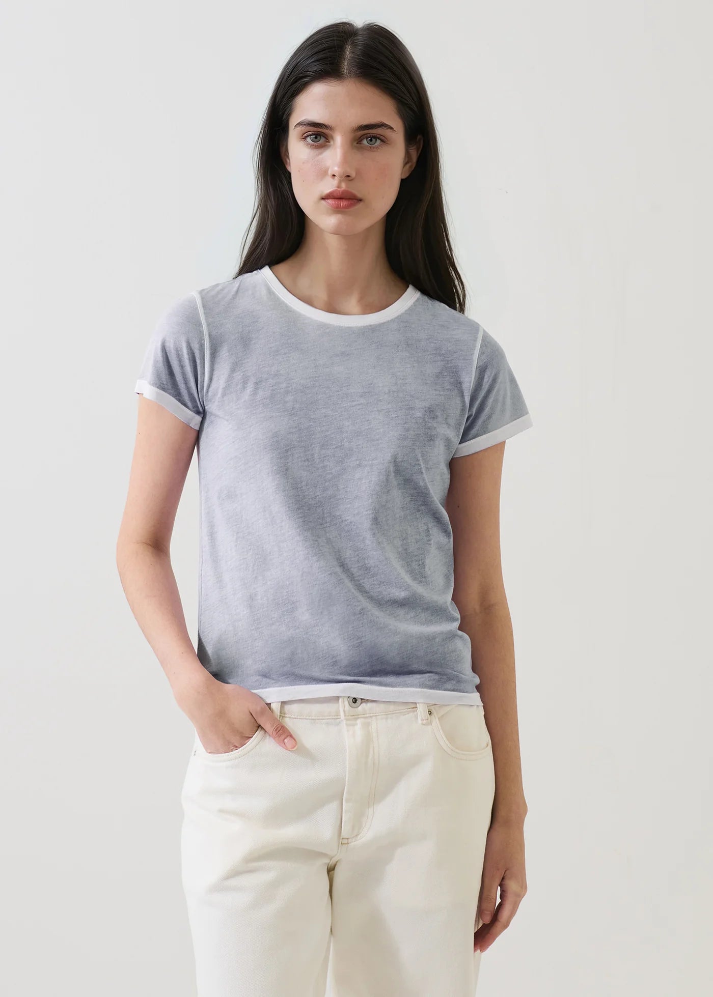 Patrick Assaraf Reverse Spray Lightweight Pima Cotton Classic T-Shirt W92C19B