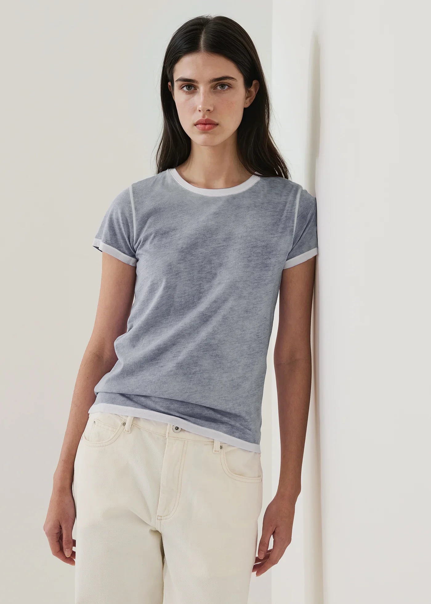 Patrick Assaraf Reverse Spray Lightweight Pima Cotton Classic T-Shirt W92C19B