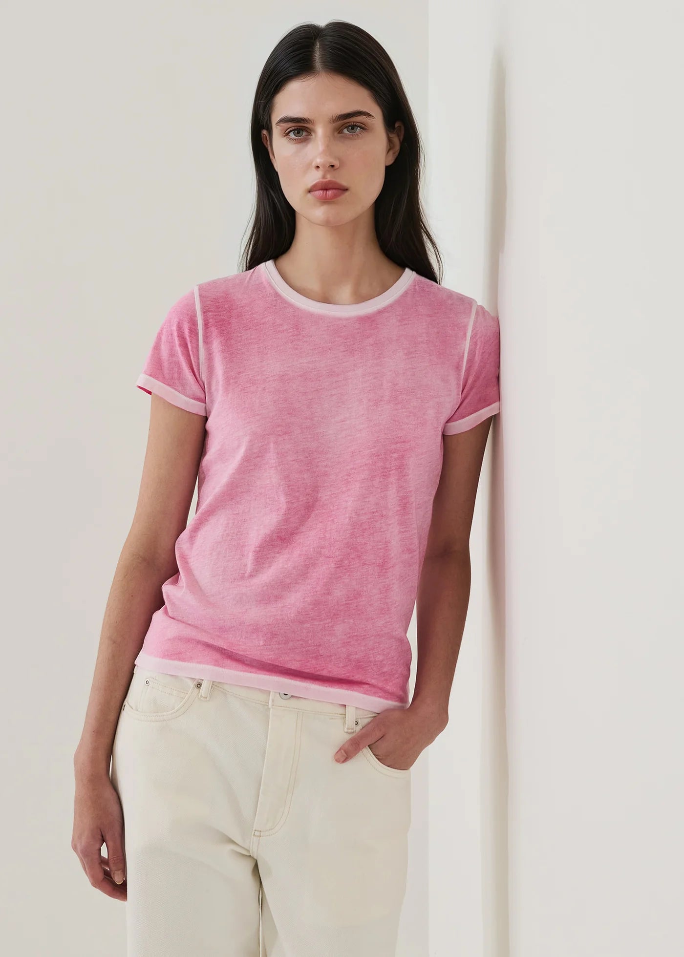 Patrick Assaraf Reverse Spray Lightweight Pima Cotton Classic T-Shirt W92C19B