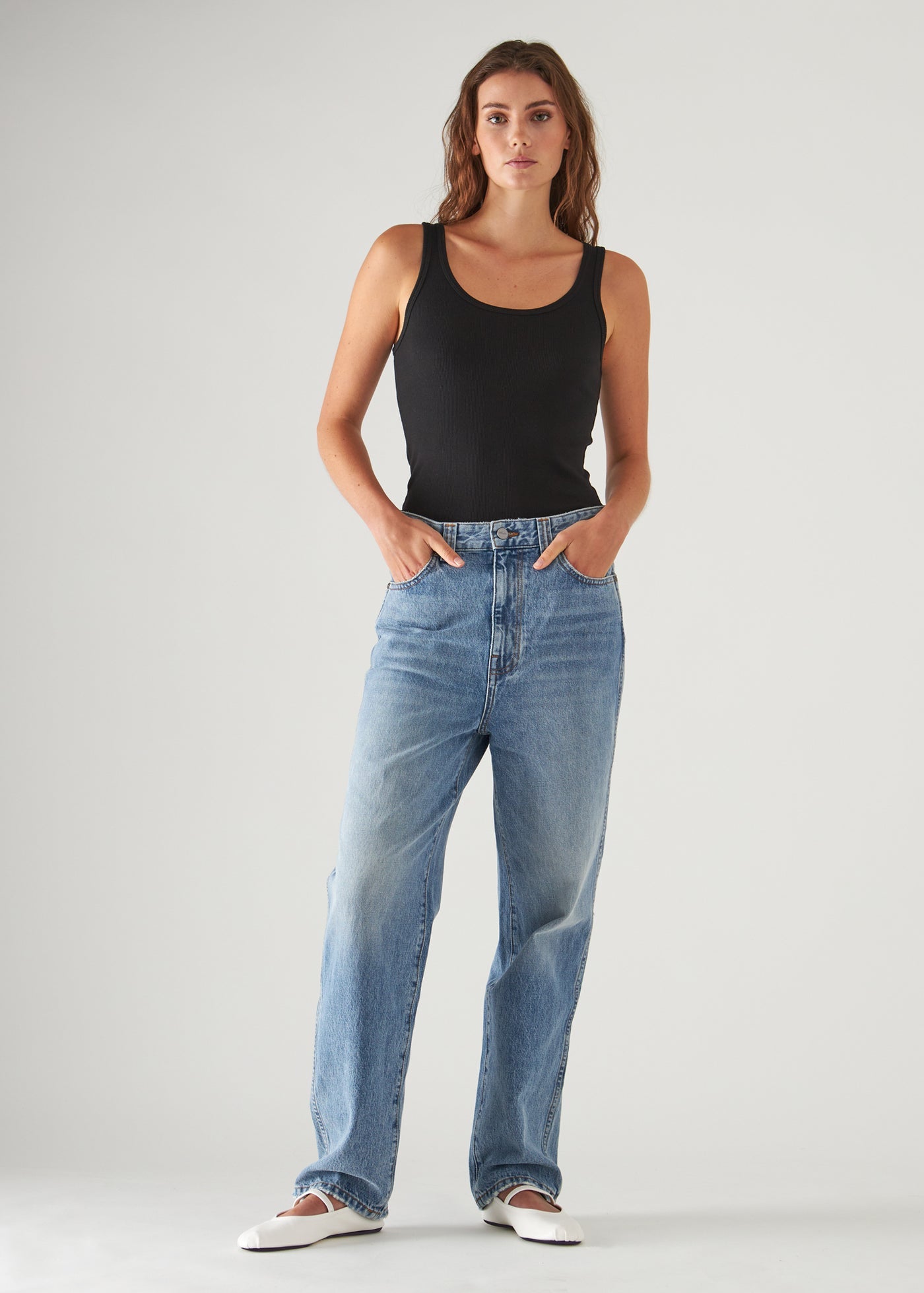 Patrick Assaraf Pima Cotton Stretch Scoop Neck Rib Tank W954C08