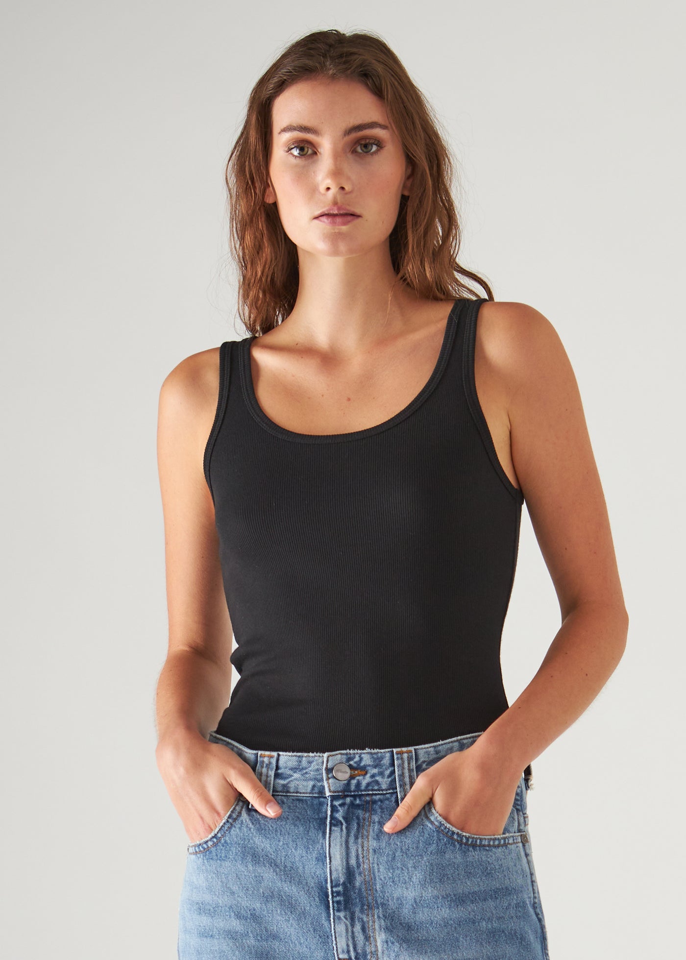 Patrick Assaraf Pima Cotton Stretch Scoop Neck Rib Tank W954C08