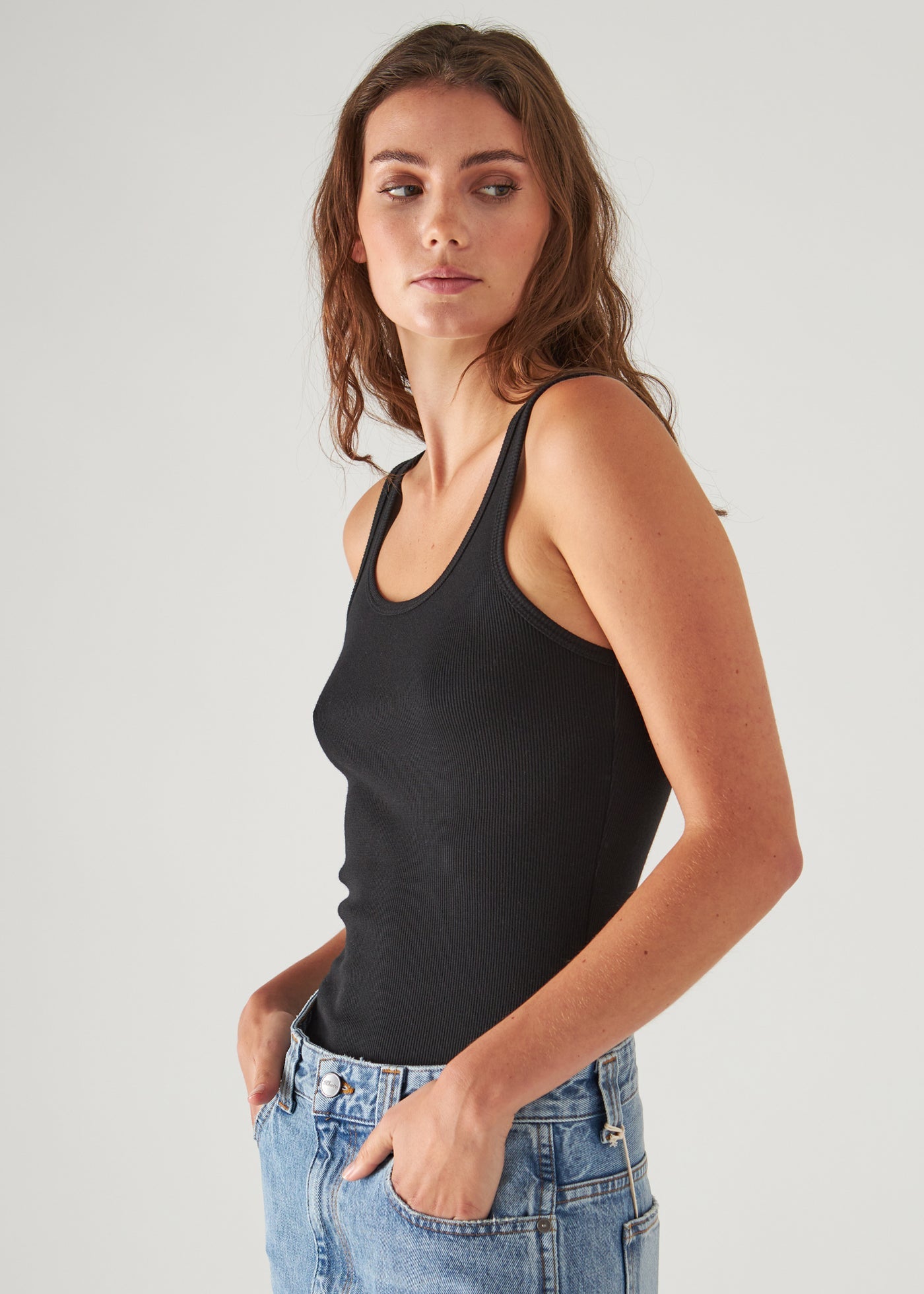 Patrick Assaraf Pima Cotton Stretch Scoop Neck Rib Tank W954C08