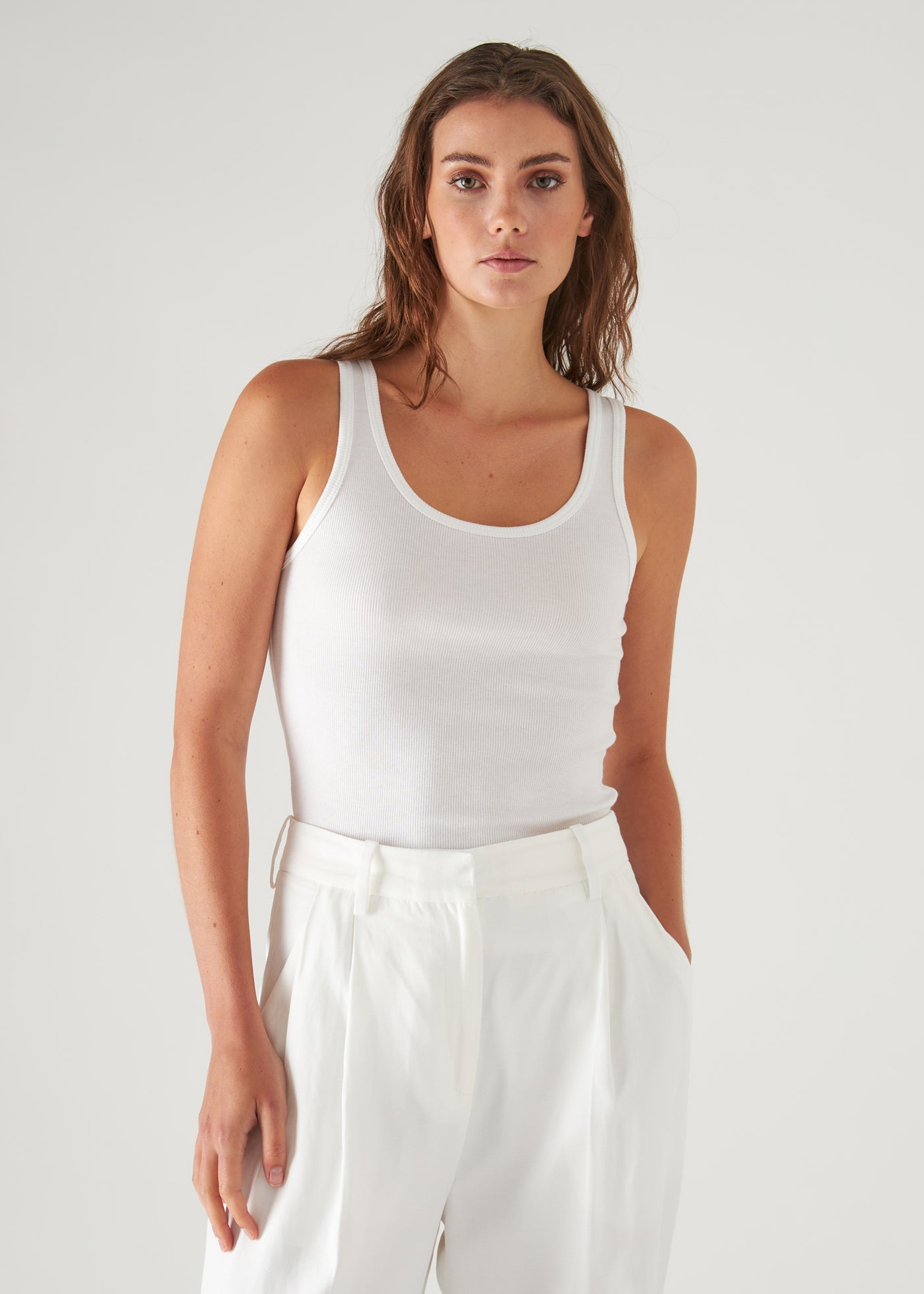 Patrick Assaraf Pima Cotton Stretch Scoop Neck Rib Tank W954C08