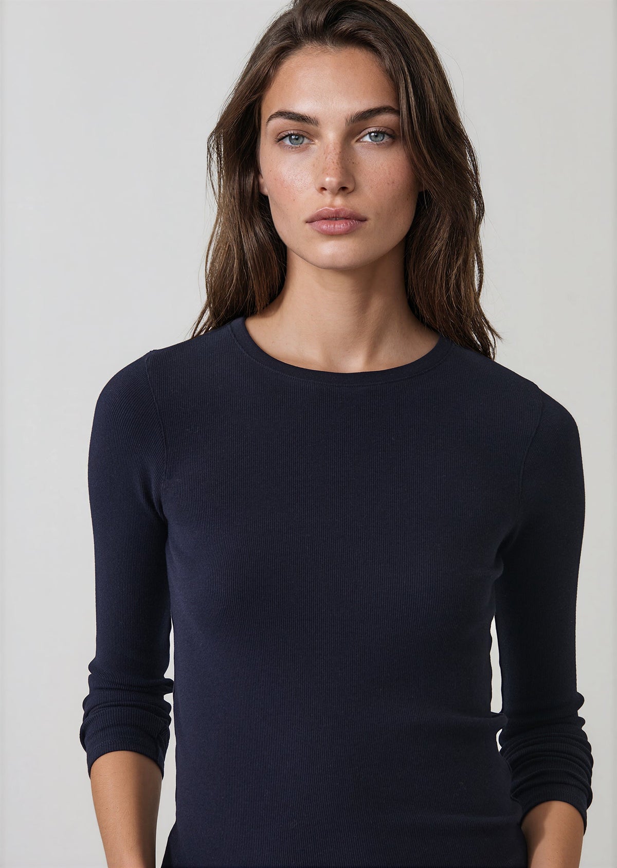 Patrick Assaraf Pima Cotton Stretch Ribbed Long Sleeve Crew Neck T-Shirt W954C10
