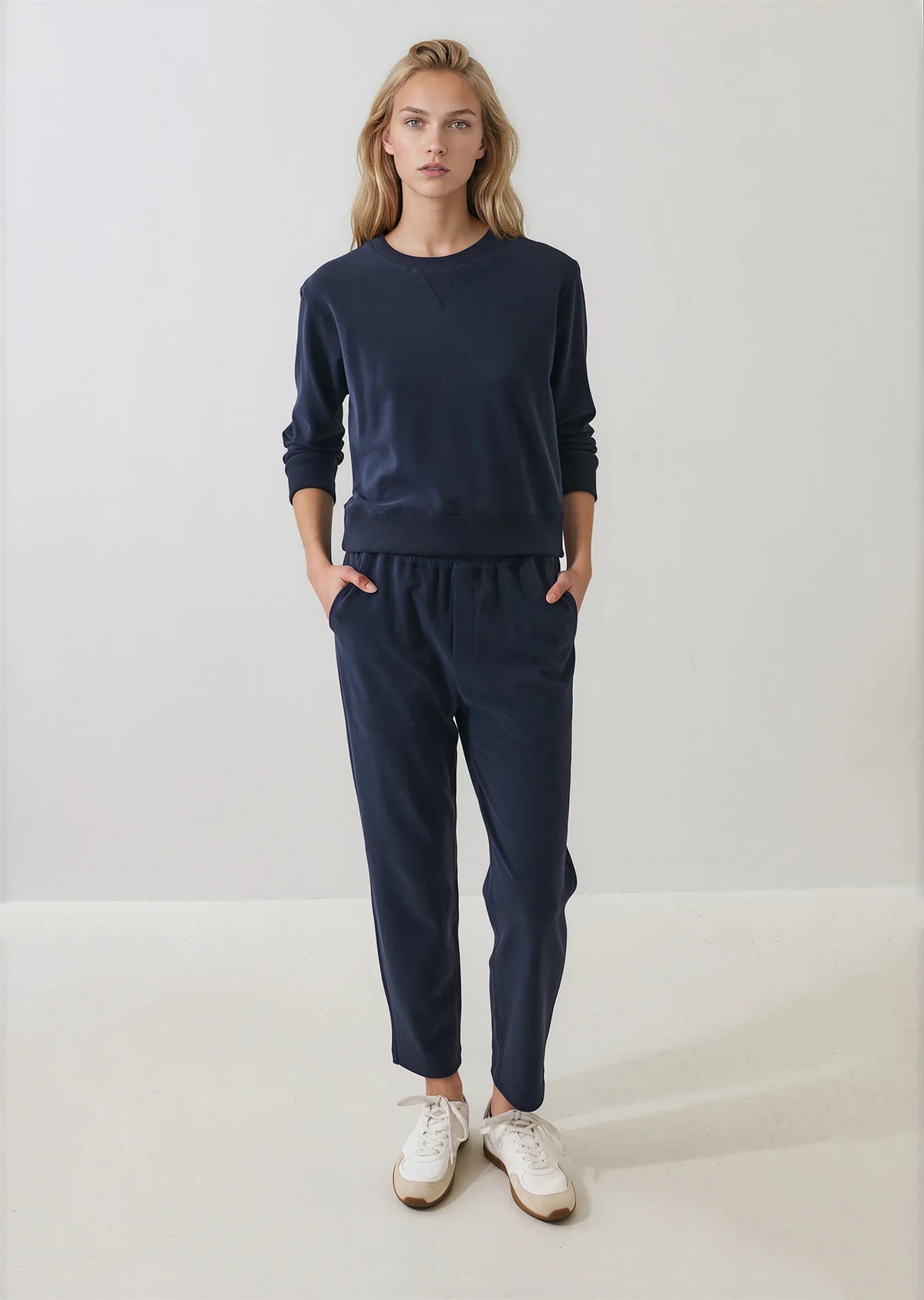 Patrick Assaraf Brushed Pima Cotton Cropped Sweatshirt - Dark Navy W95C01C