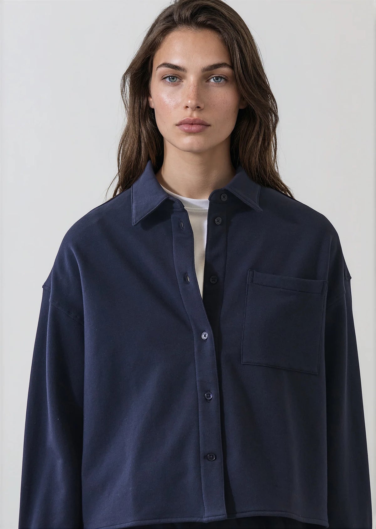 Patrick Assaraf Brushed French Terry Boxy Shirt Dark Navy W99D14
