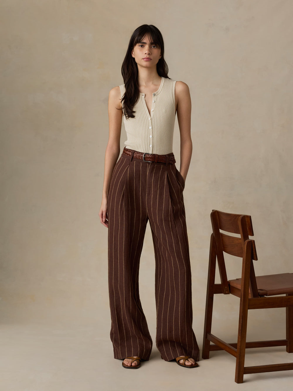 Faherty Sun Strider Linen Pleated Pant - Harbor Line Stripe
