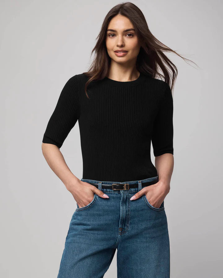 Splendid Georgie Elbow Sleeve Sweater in Black RW5S400