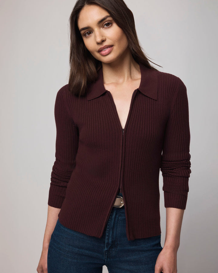 Splendid Georgie Two Zip Sweater Dark Plum RF5S620