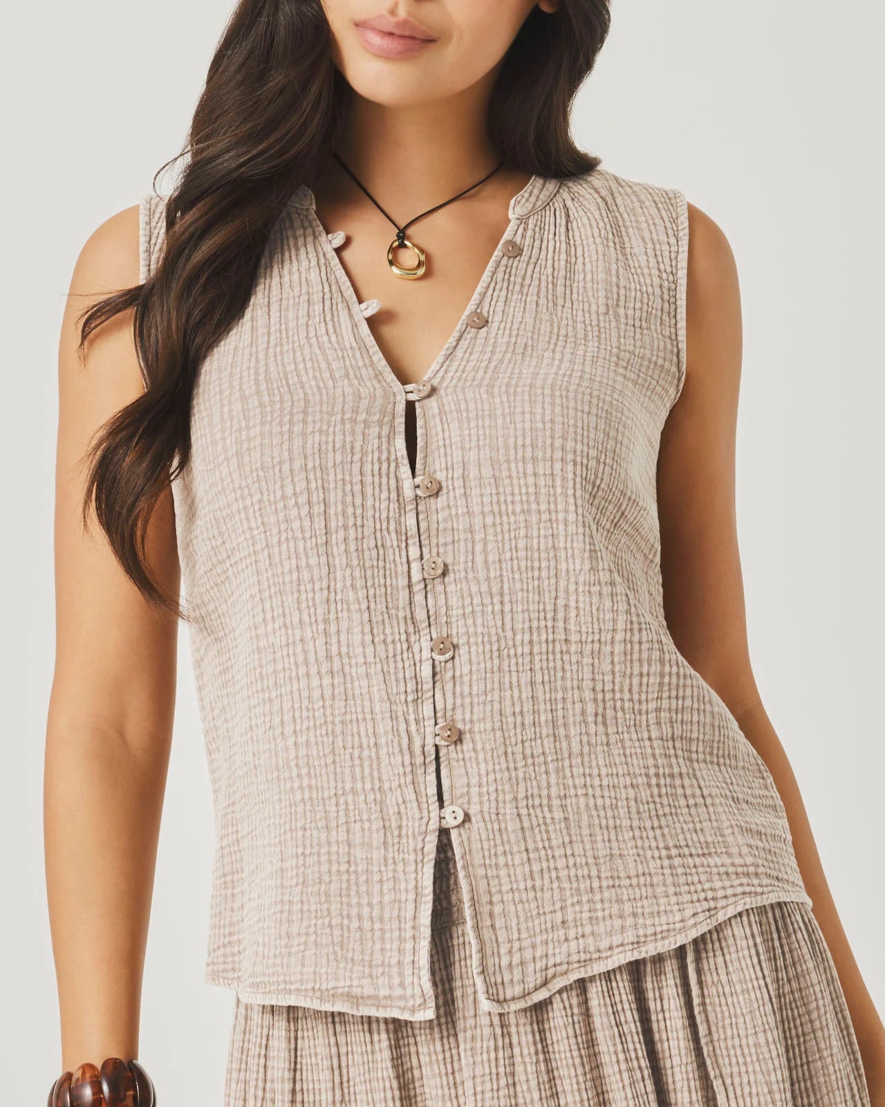 Splendid Ava Gauze Button Tank RS6W000