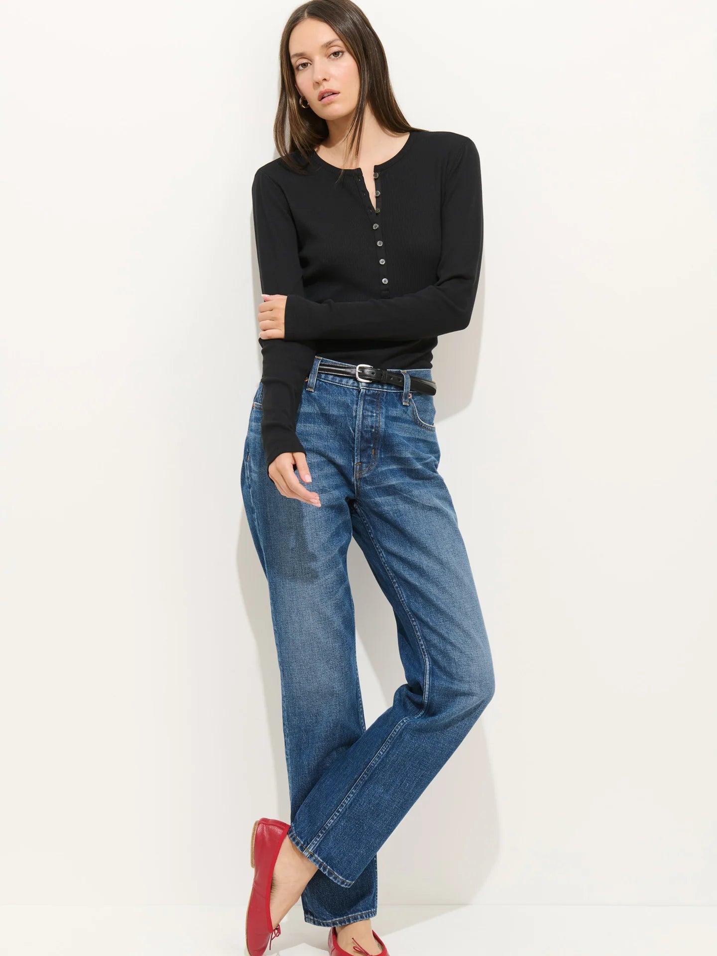 Alex Mill Laine Henley in Fine Rib