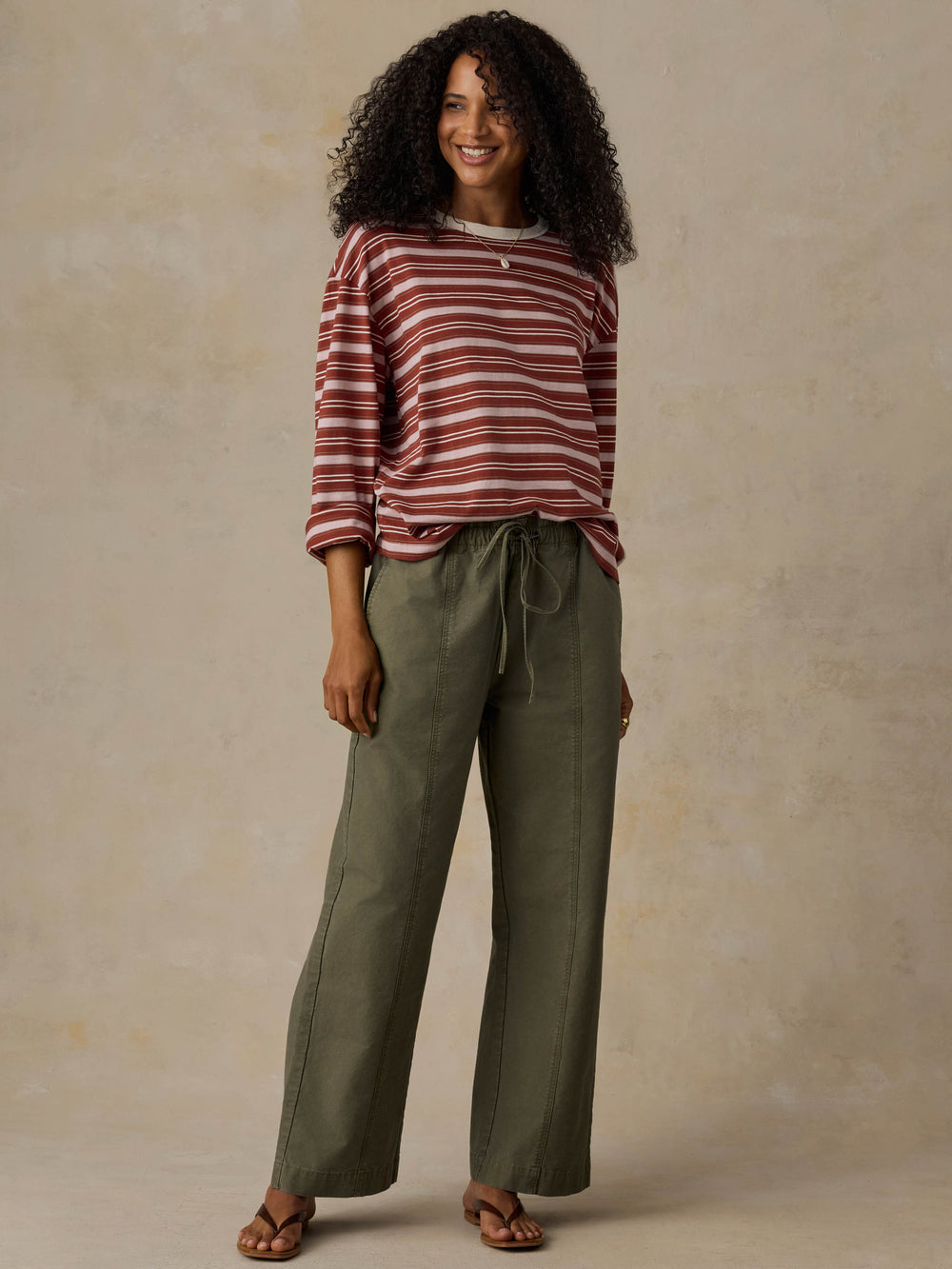 Faherty Sunwashed Long-Sleeve Retro Tee - Rosewood Stripe