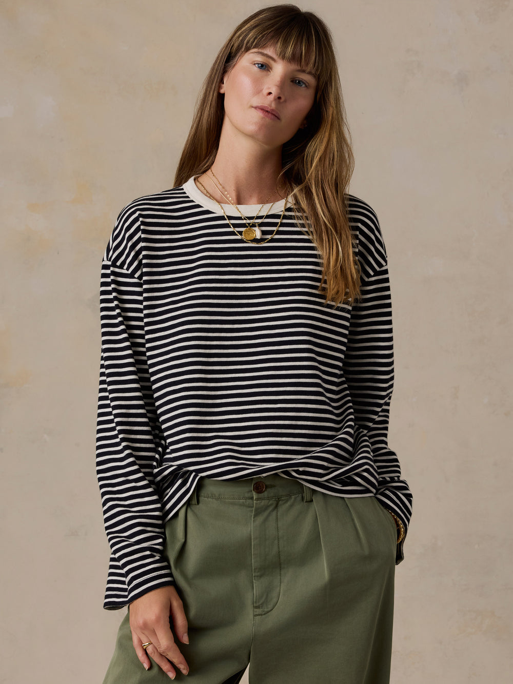 Faherty Sunwashed Long-Sleeve Retro Tee - Inkwell Stripe