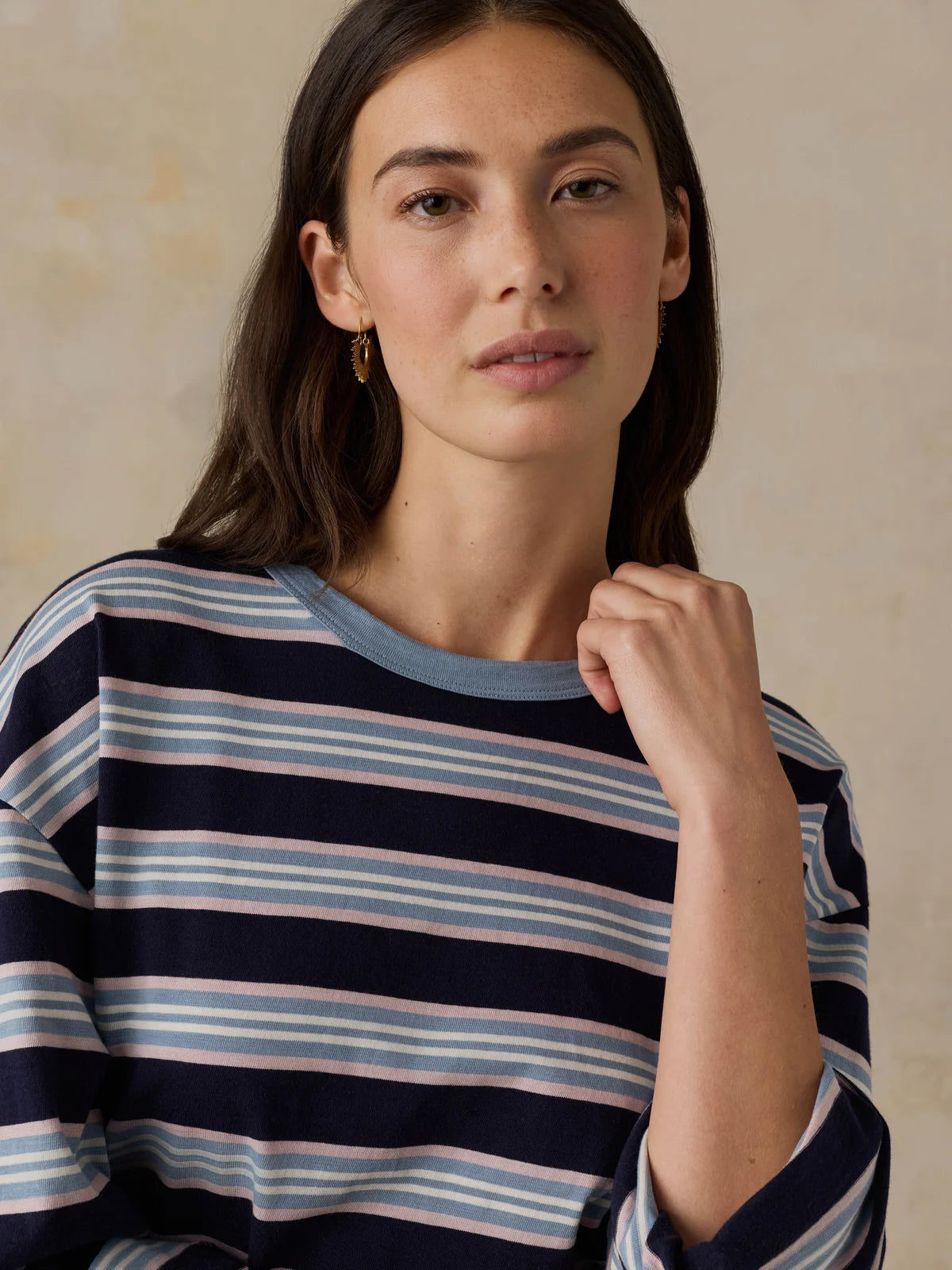 Faherty Sunwashed Long-Sleeve Retro Tee - Moonlit Tidal Stripe