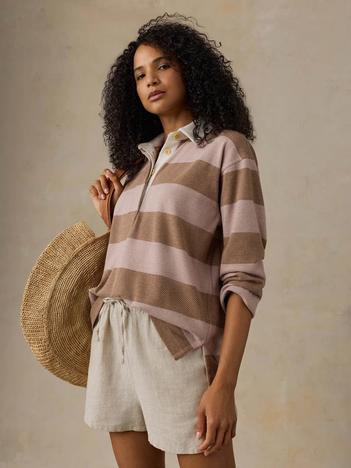 Faherty Legend Sweater Ruby Popover- Solar Sands Stripe