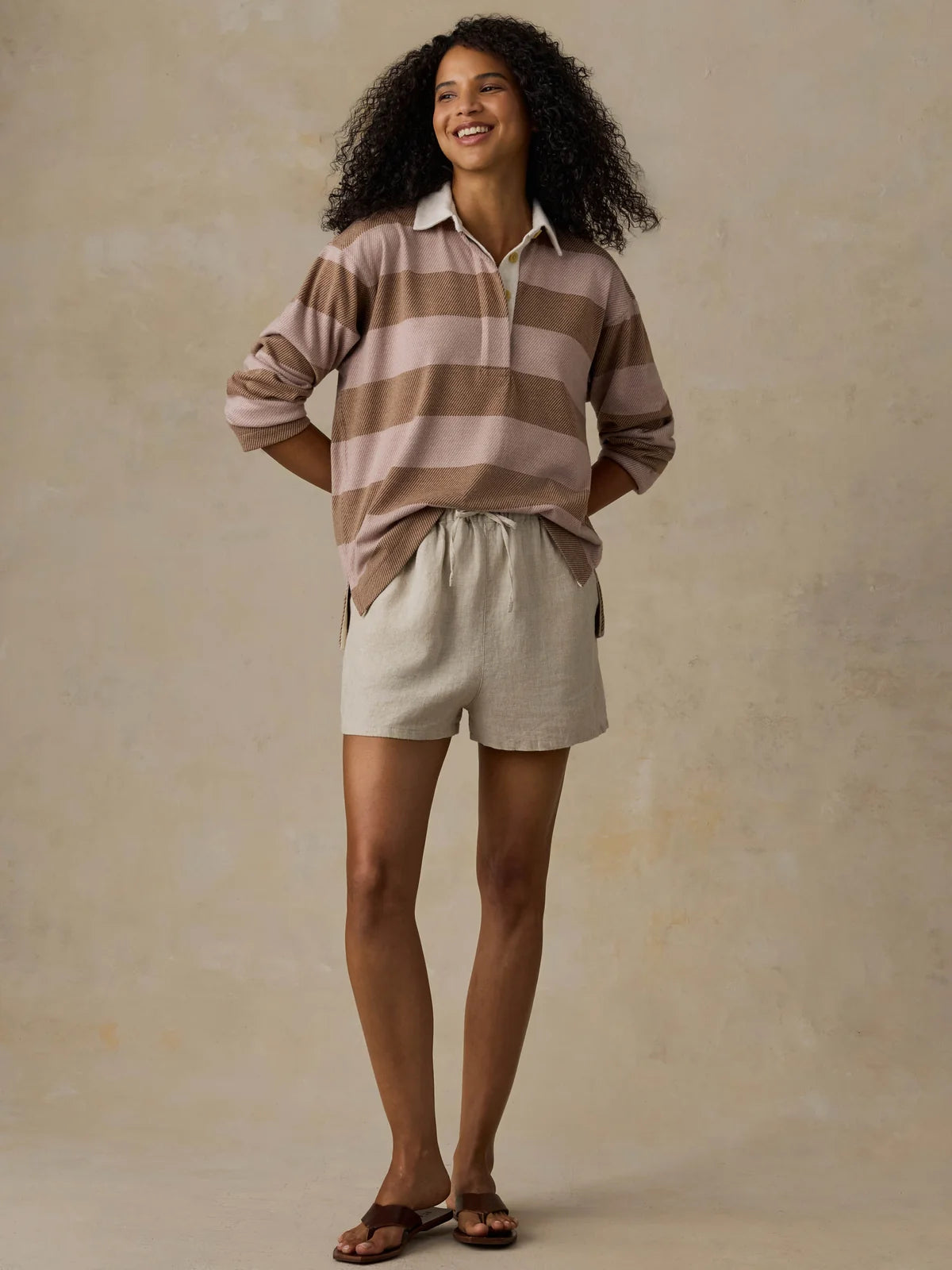 Faherty Legend Sweater Ruby Popover- Solar Sands Stripe