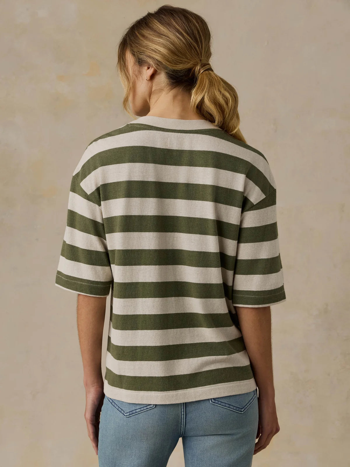 Faherty Hemp Blend Vintage Tee- Olive Stripe
